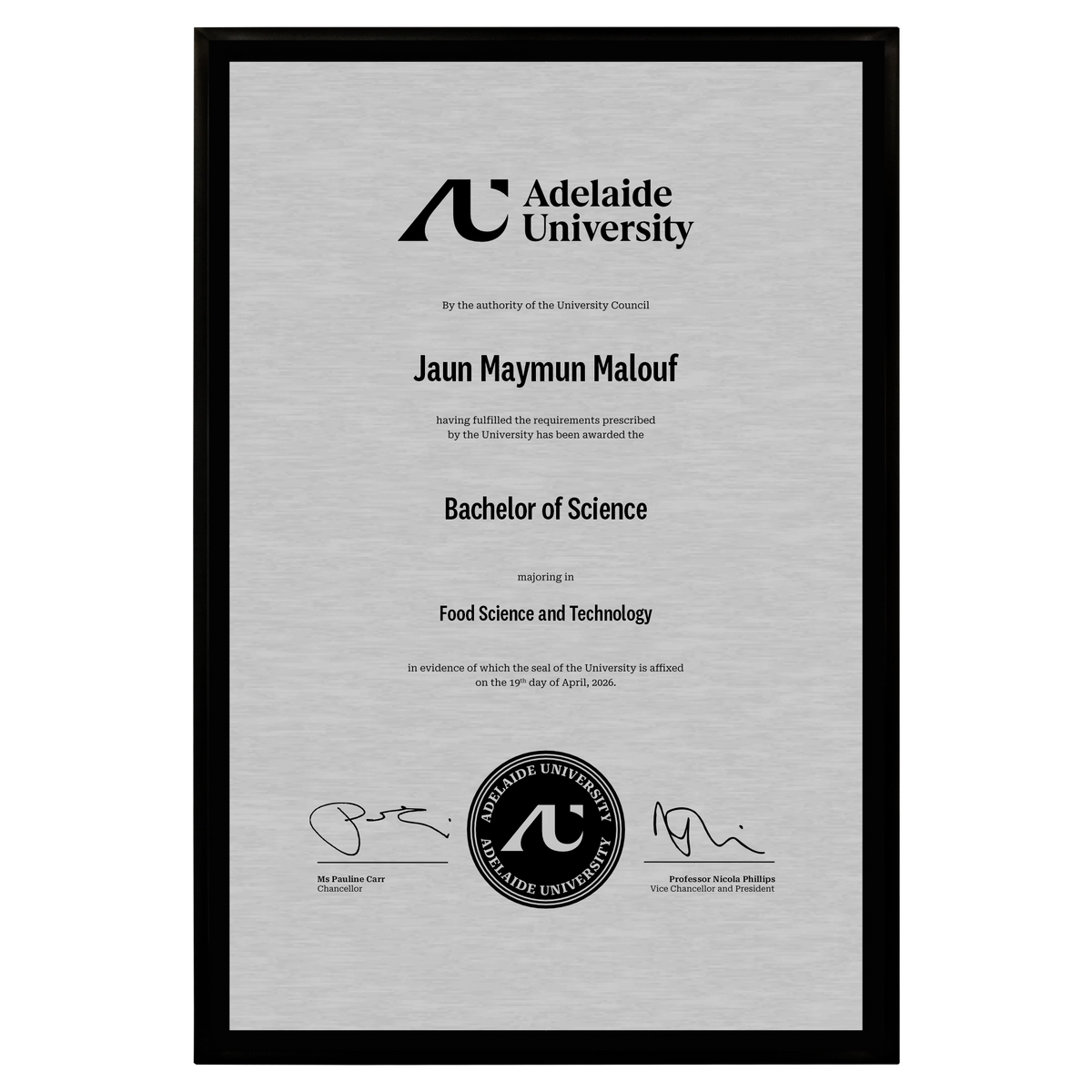 Large Certificate Plaque (A3) - Adelaide University