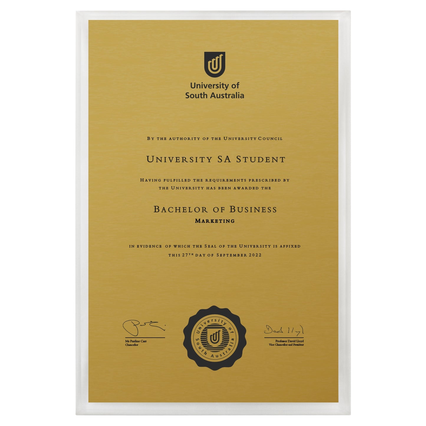 University of South Australia Certificate Plaque - A3 Size