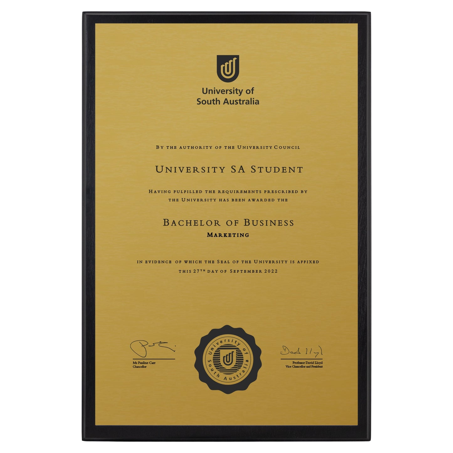 University of South Australia Certificate Plaque - A3 Size