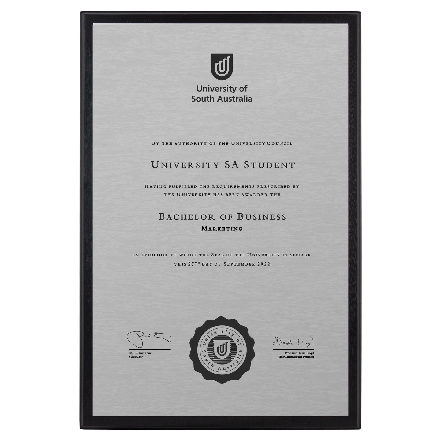 University of South Australia Certificate Plaque - A3 Size
