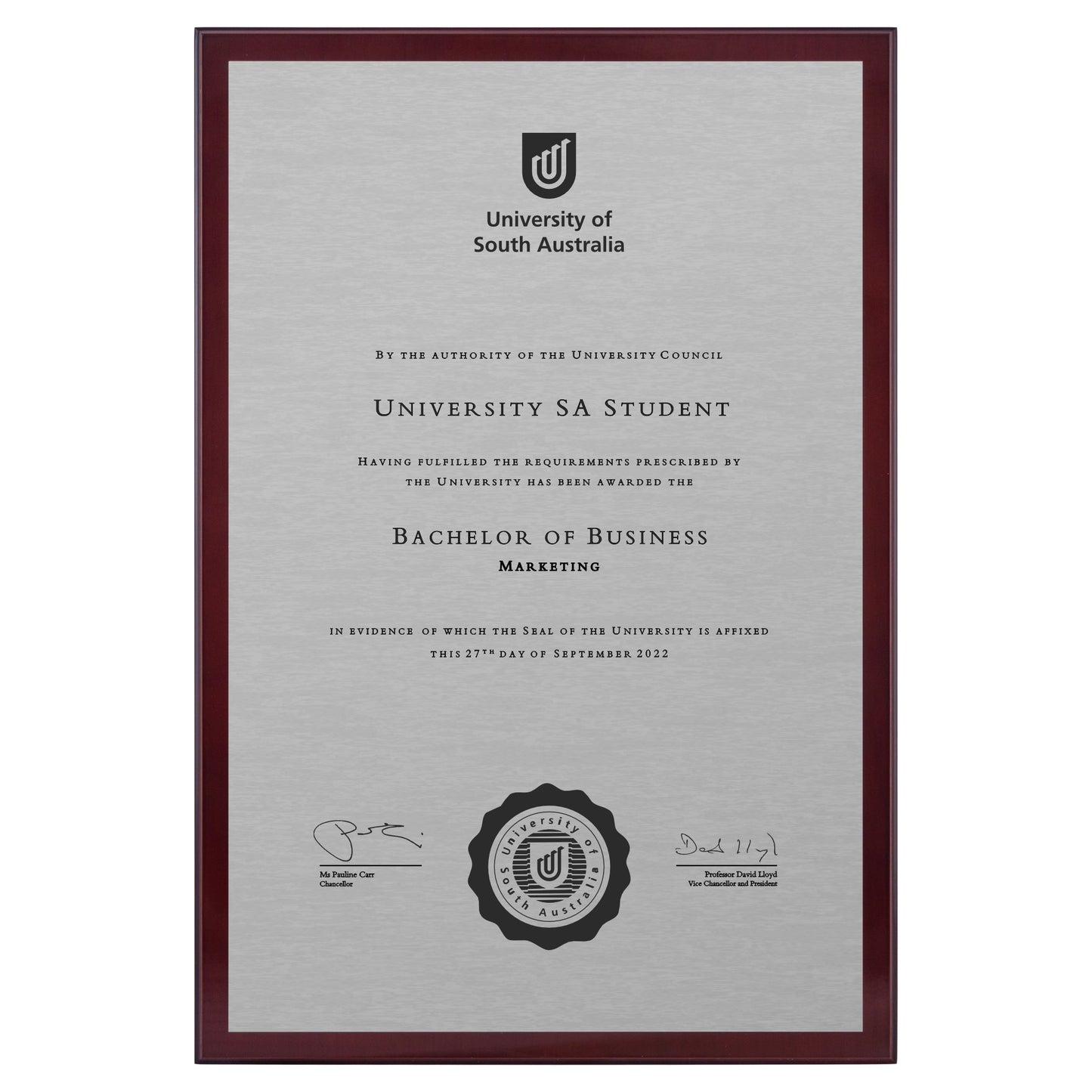 University of South Australia Certificate Plaque - A3 Size