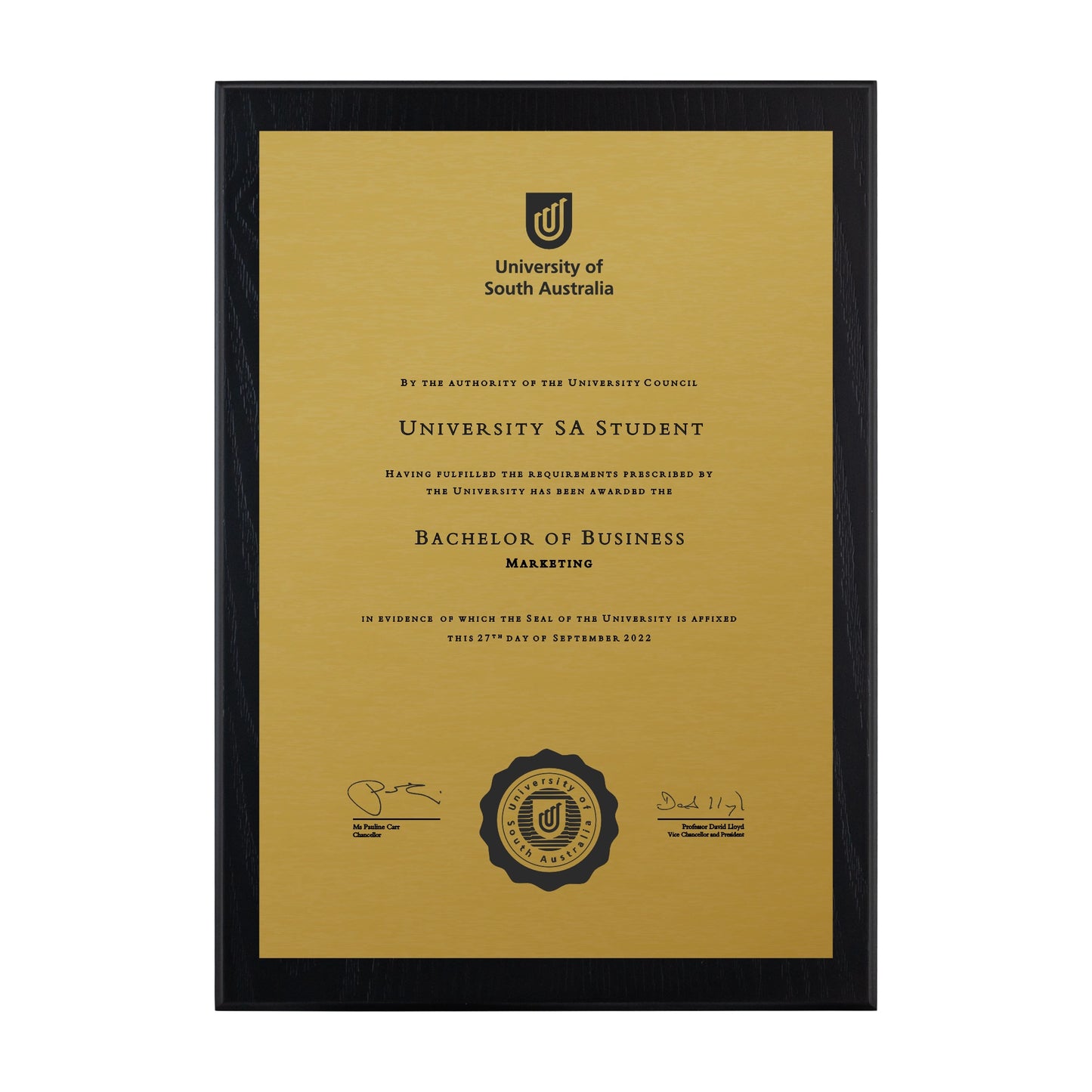 University of South Australia Certificate Plaque - A4 Size