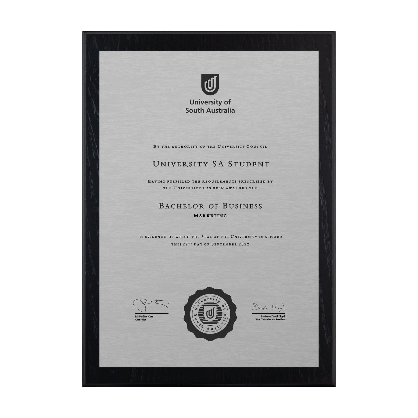 University of South Australia Certificate Plaque - A4 Size