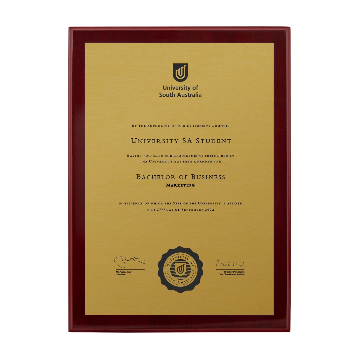 University of South Australia Certificate Plaque - A4 Size
