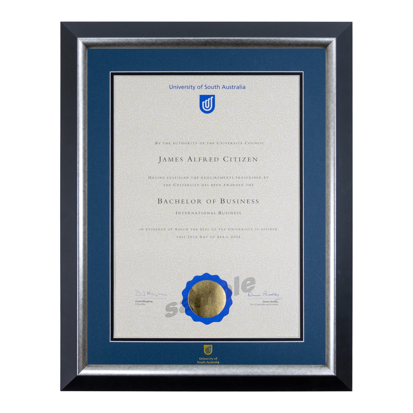 Premium Silver Single Certificate Frame - University of South Australia