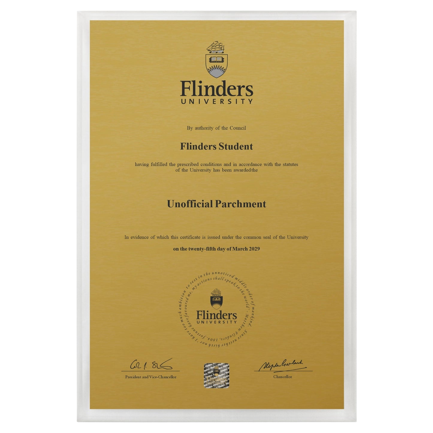 Flinders University Certificate Plaque - A3 Size