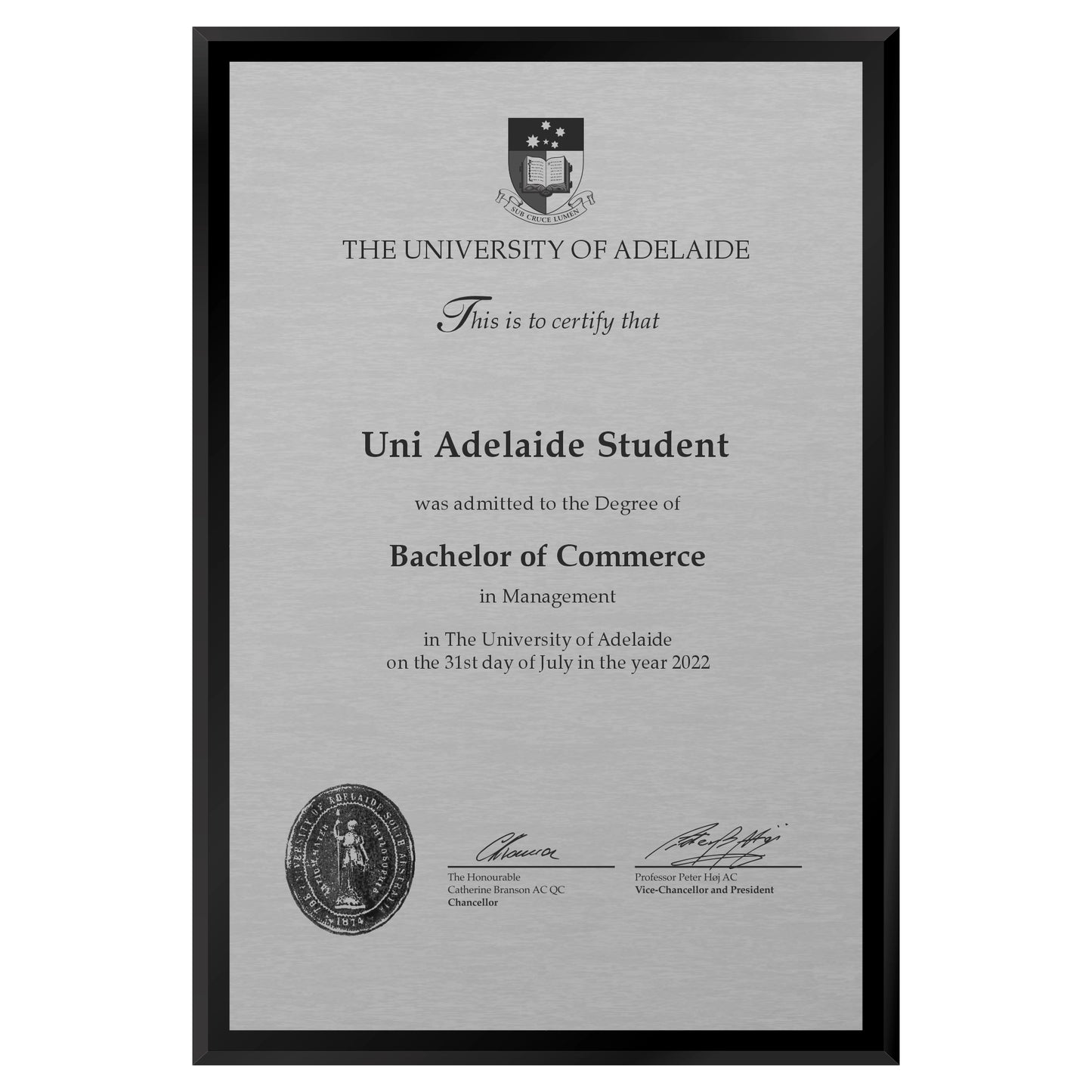 University of Adelaide Certificate Plaque - A3 Size