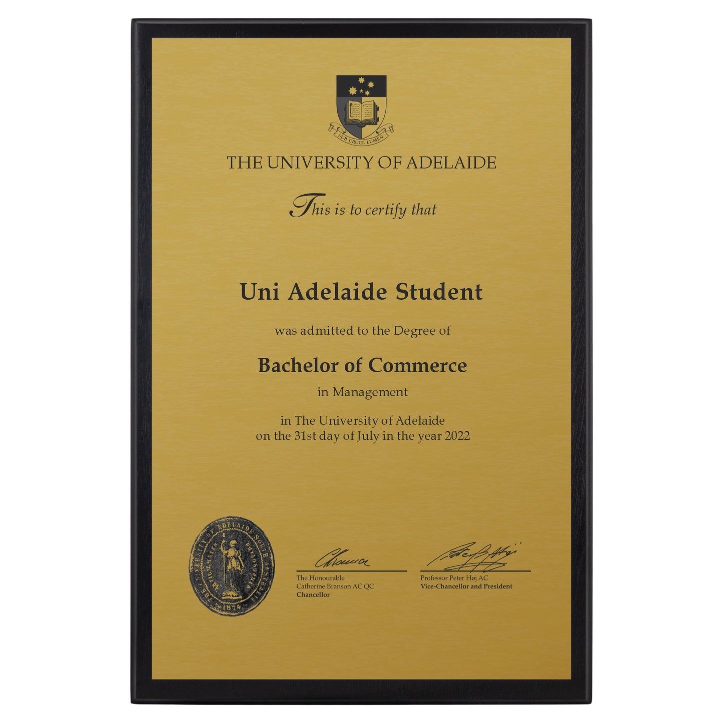 University of Adelaide Certificate Plaque - A3 Size