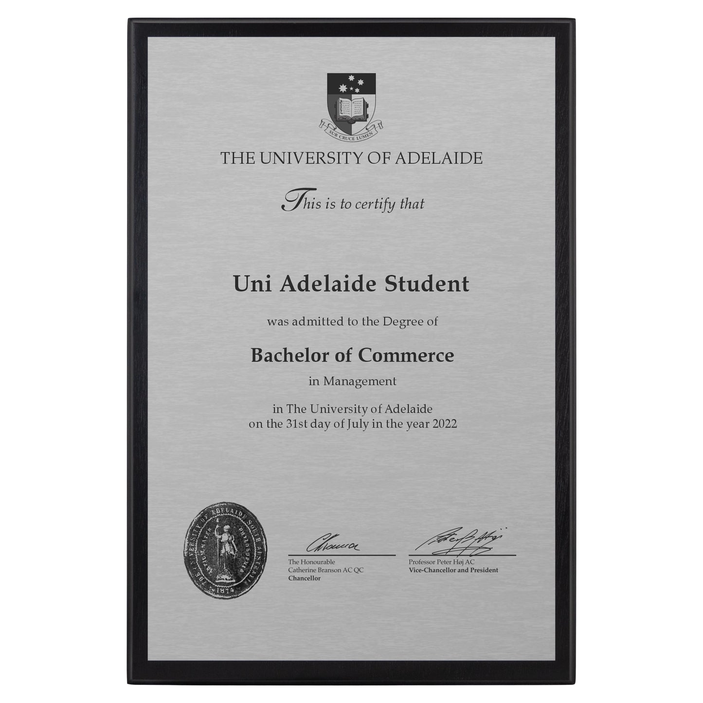 University of Adelaide Certificate Plaque - A3 Size