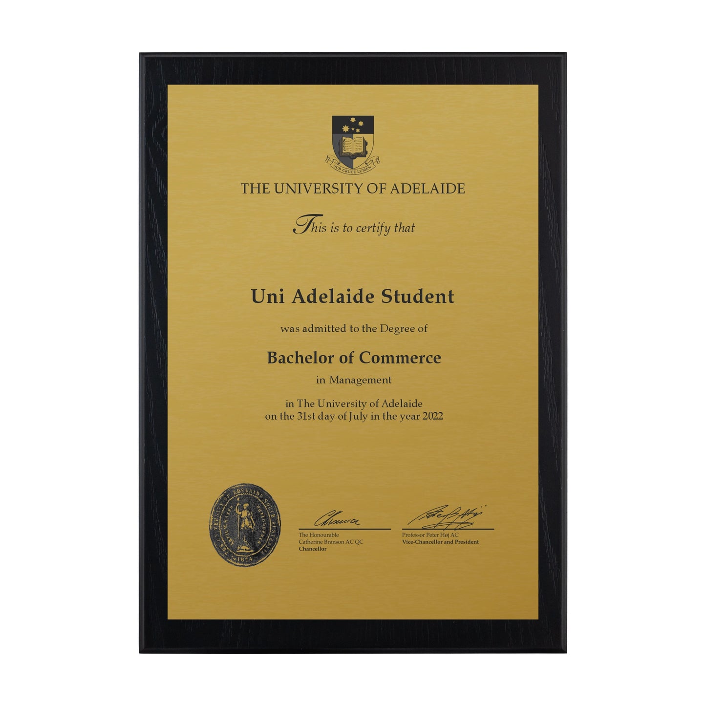 University of Adelaide Certificate Plaque - A4 Size