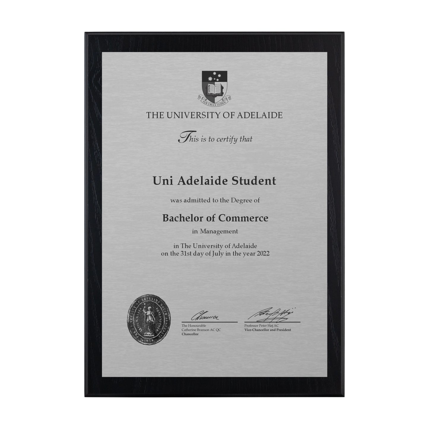 University of Adelaide Certificate Plaque - A4 Size