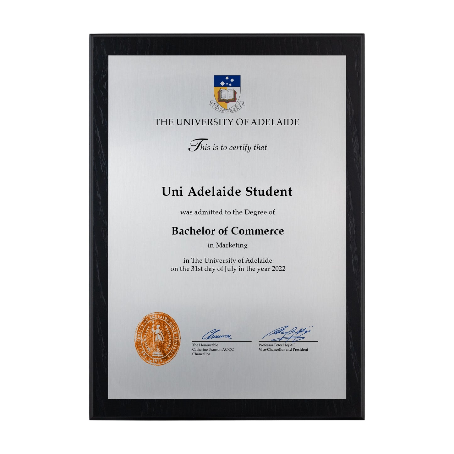 University of Adelaide Certificate Plaque - A4 Size