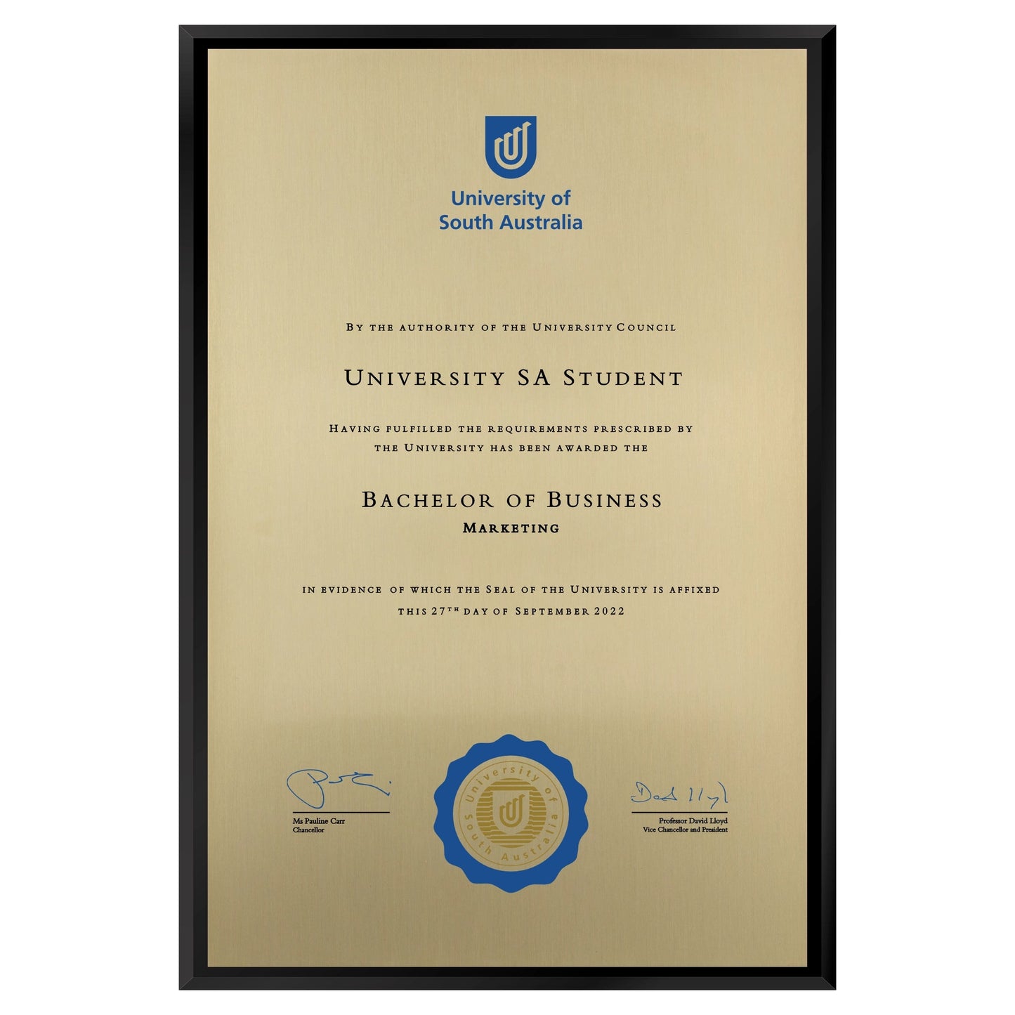 University of South Australia Certificate Plaque - A3 Size