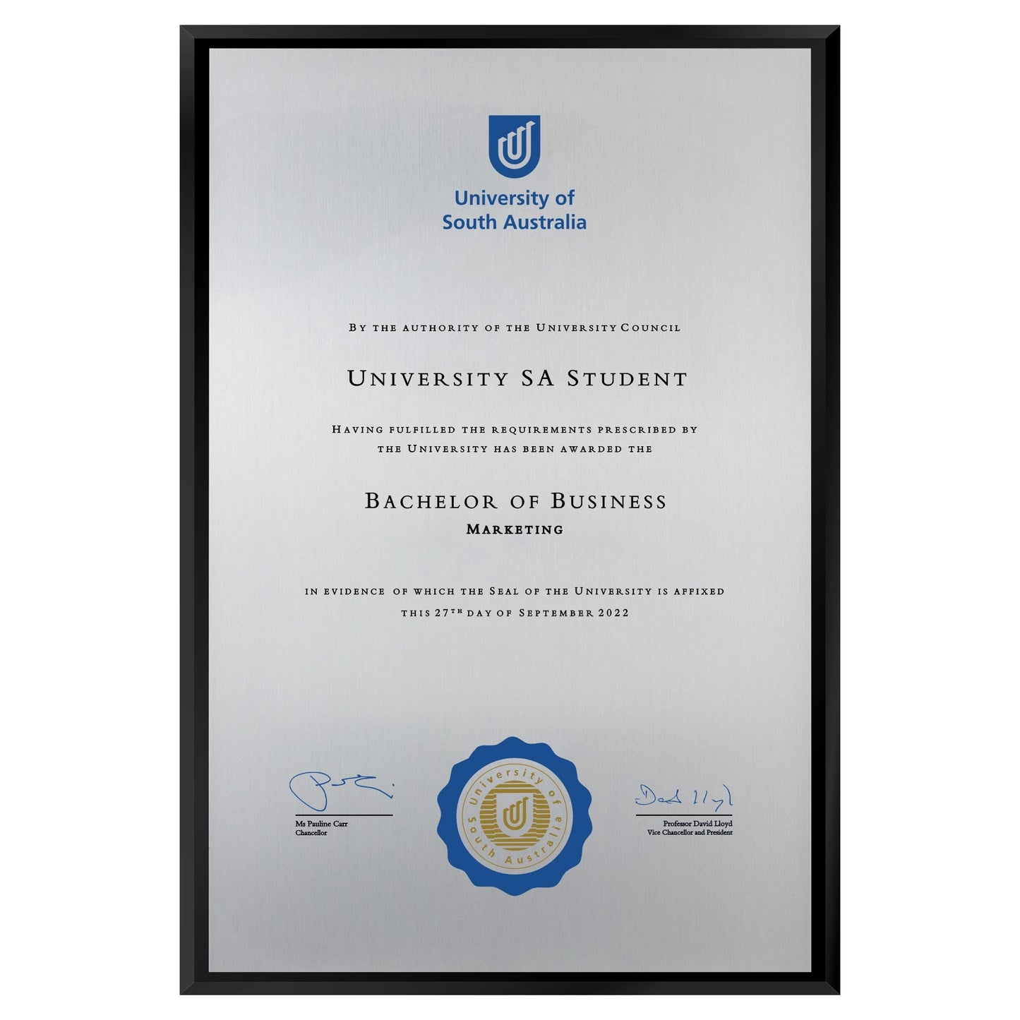 University of South Australia Certificate Plaque - A3 Size