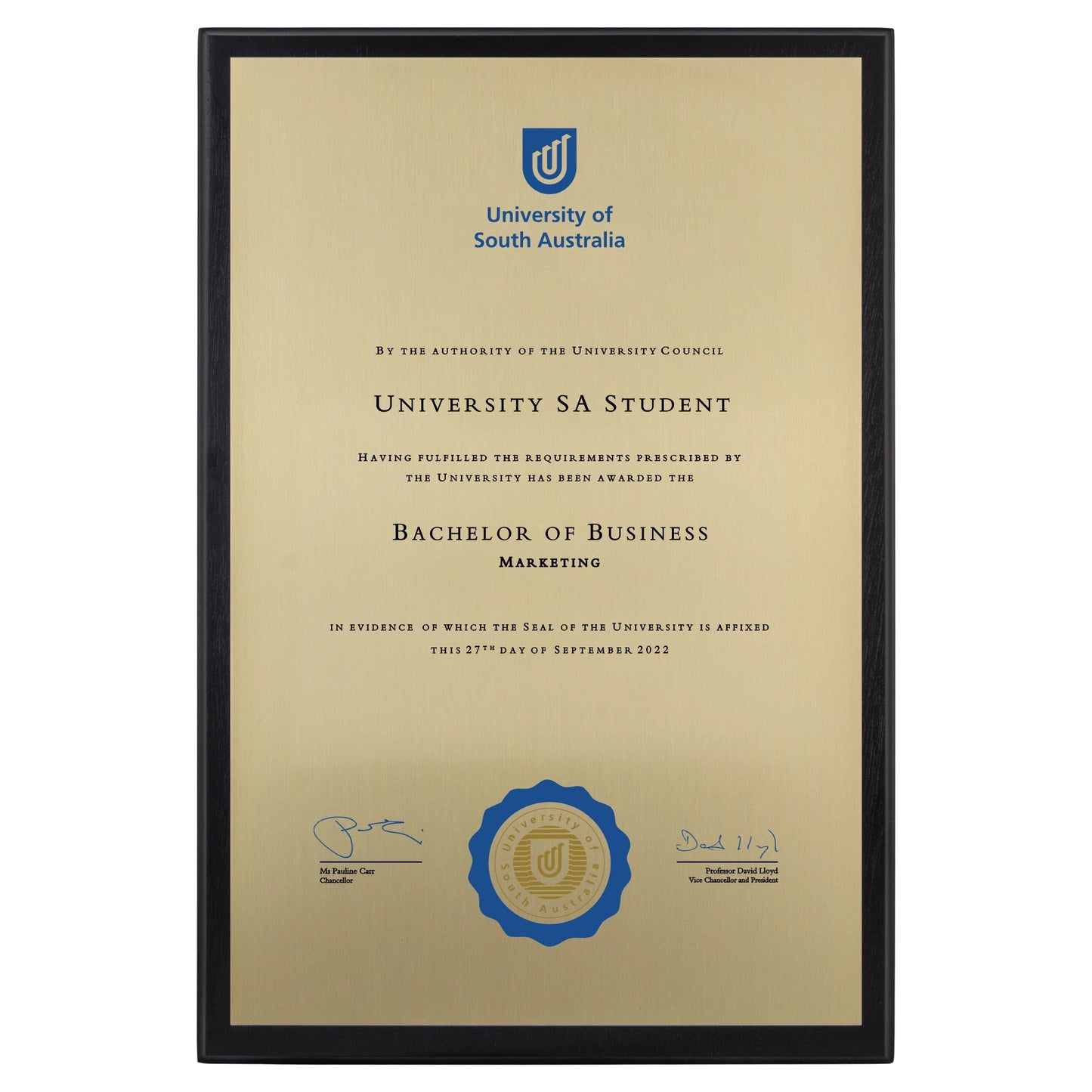 University of South Australia Certificate Plaque - A3 Size
