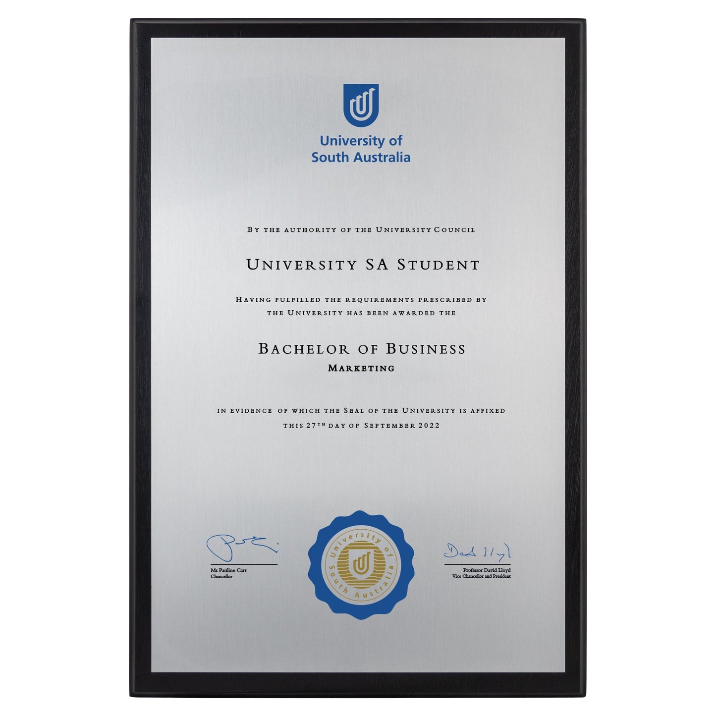 University of South Australia Certificate Plaque - A3 Size