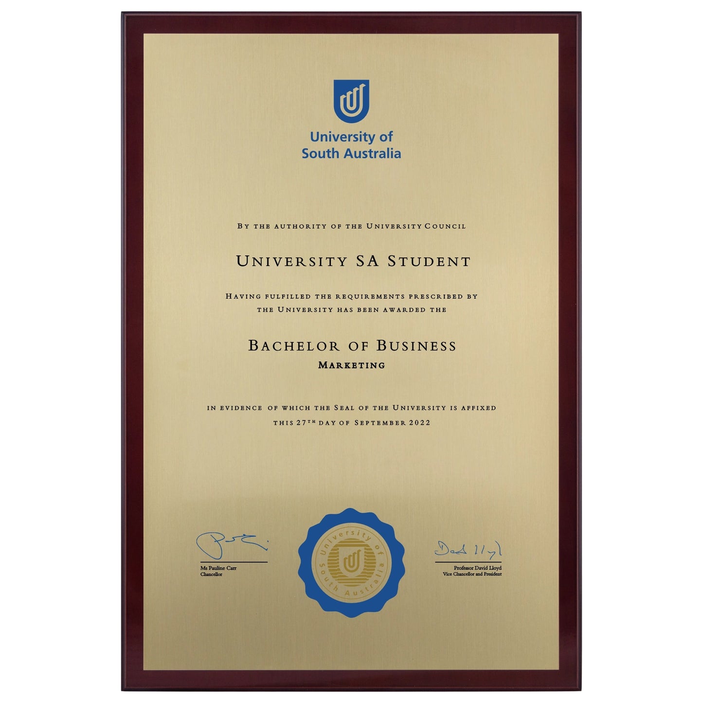 University of South Australia Certificate Plaque - A3 Size