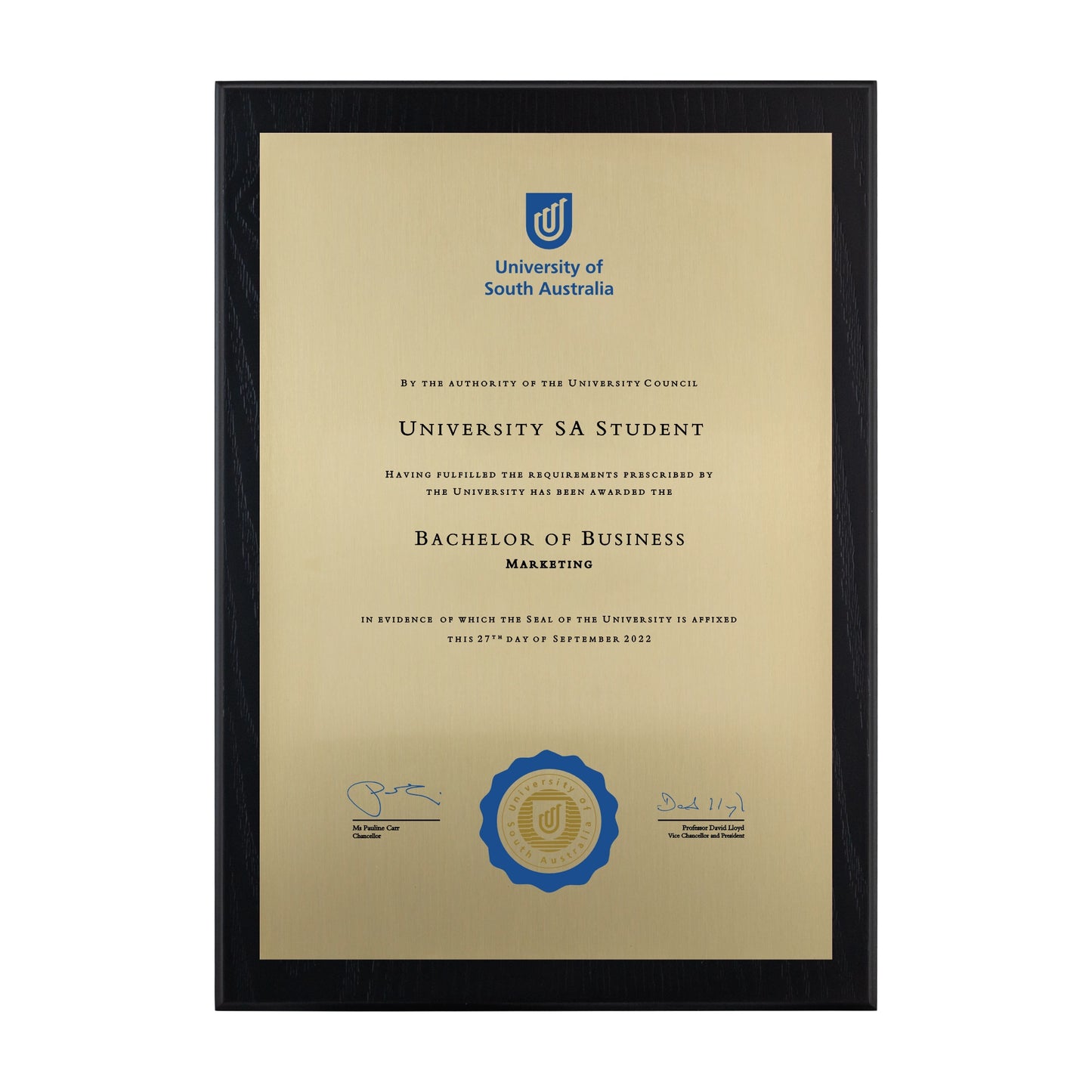 University of South Australia Certificate Plaque - A4 Size