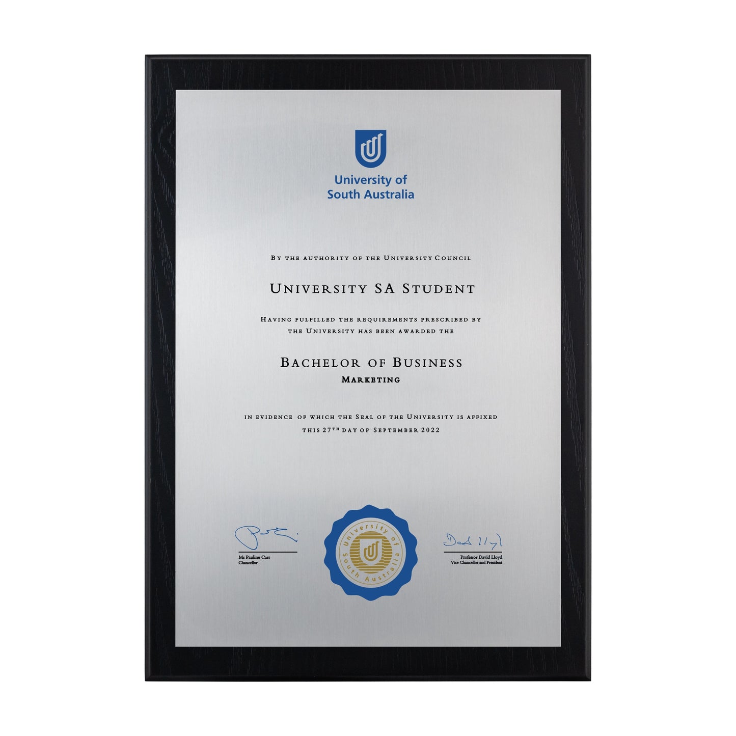 University of South Australia Certificate Plaque - A4 Size