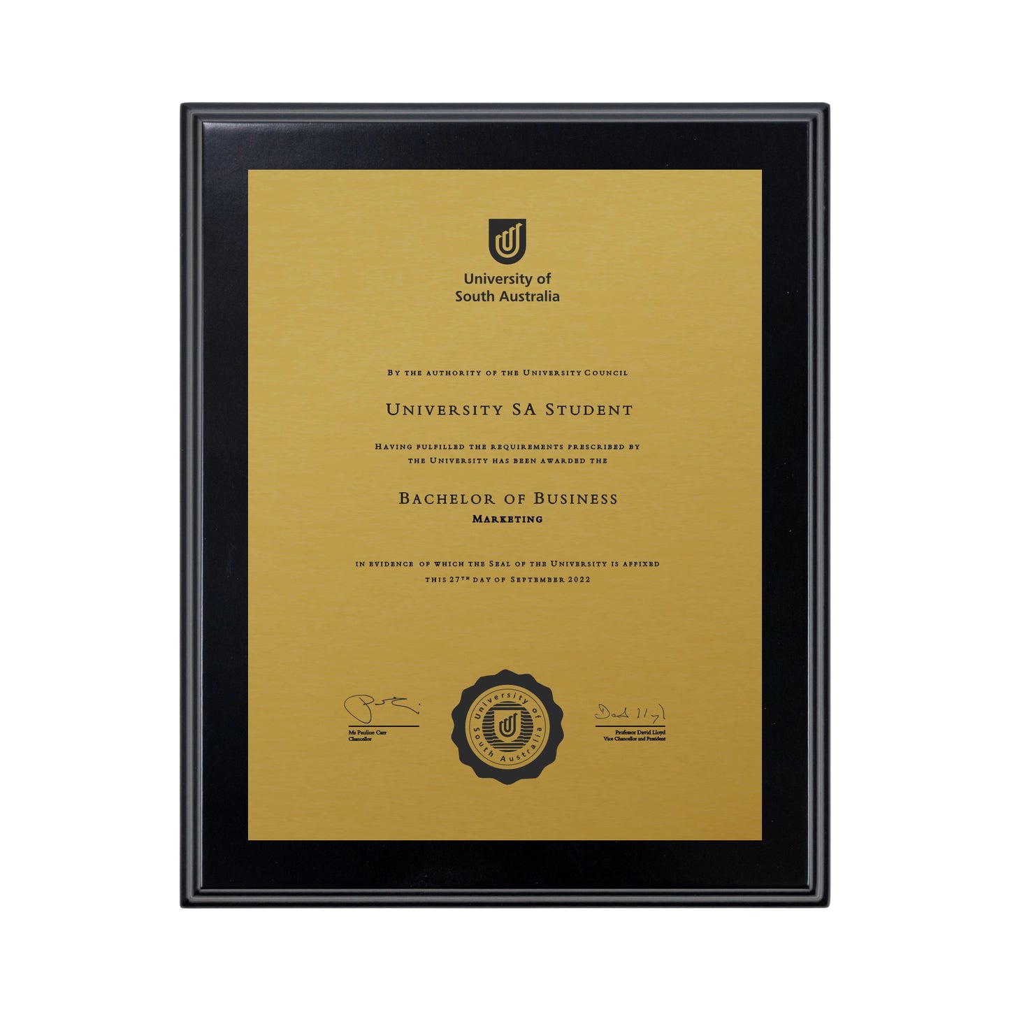 University of South Australia Certificate Plaque - Desktop Size