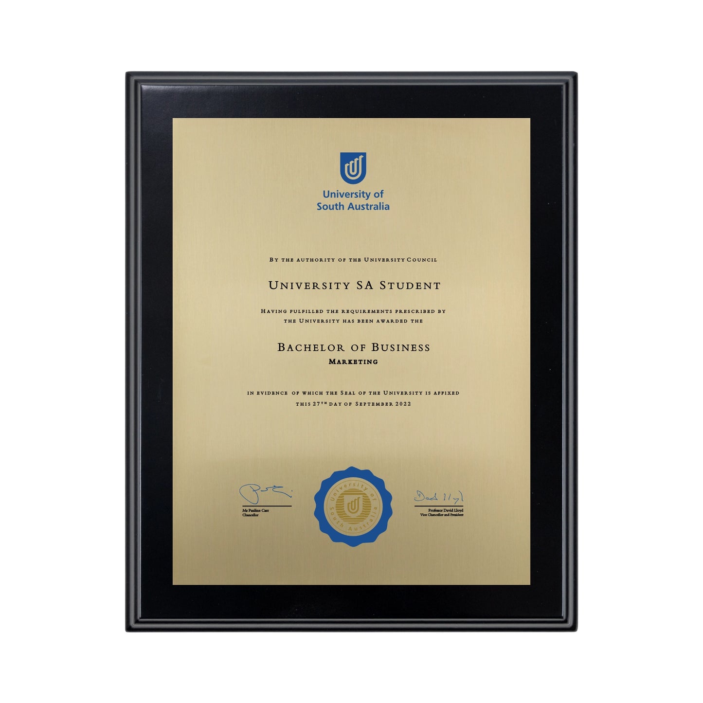 University of South Australia Certificate Plaque - Desktop Size
