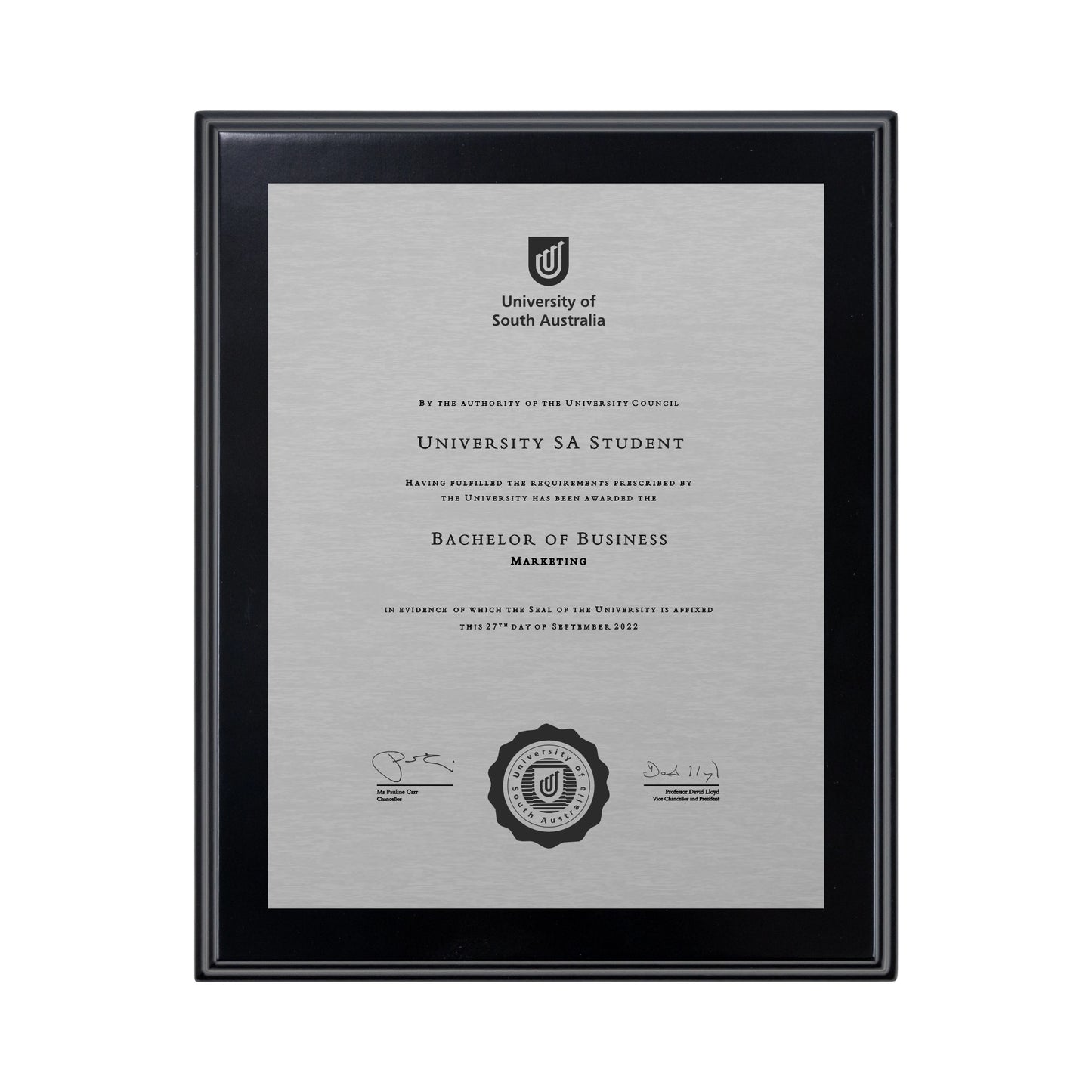 University of South Australia Certificate Plaque - Desktop Size