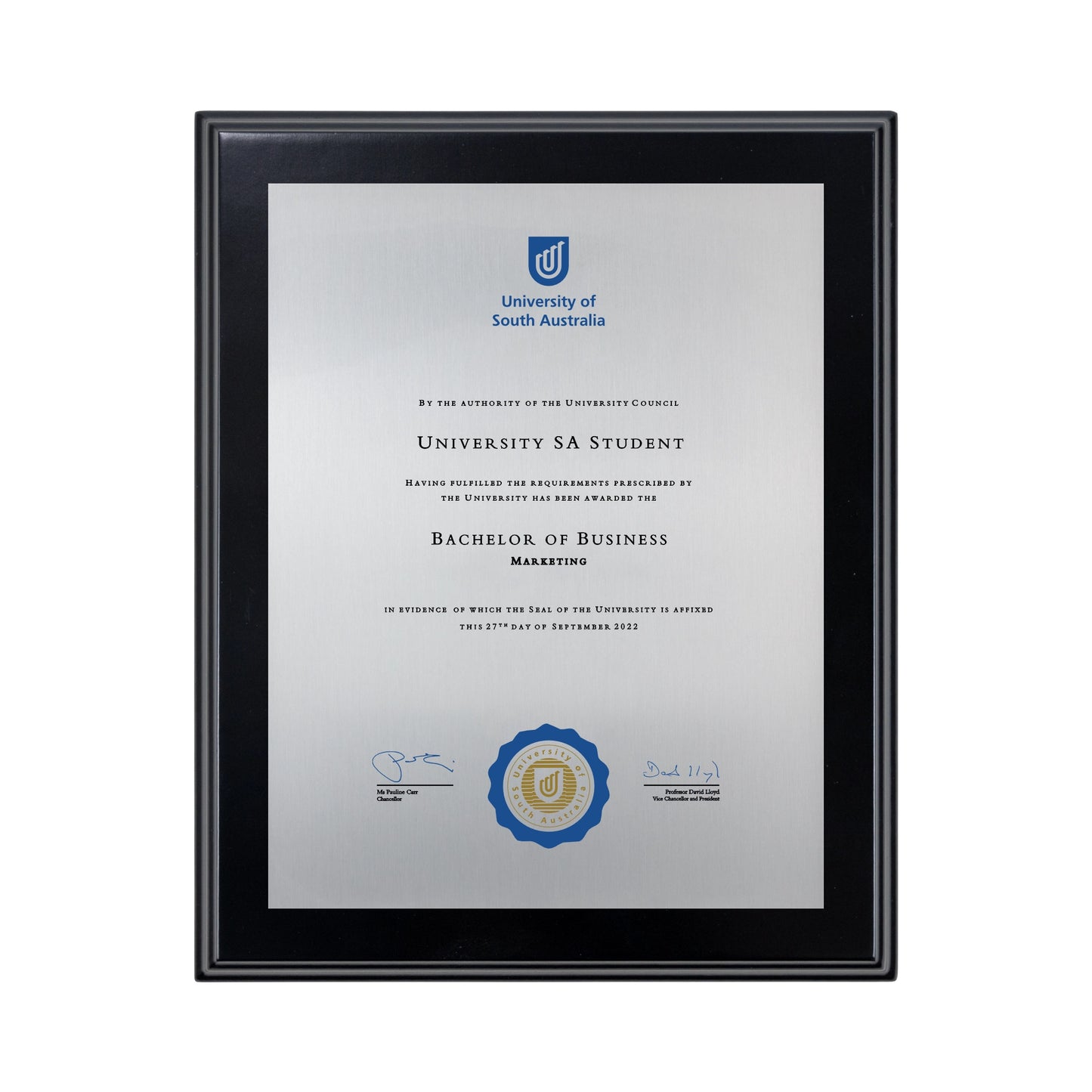 University of South Australia Certificate Plaque - Desktop Size