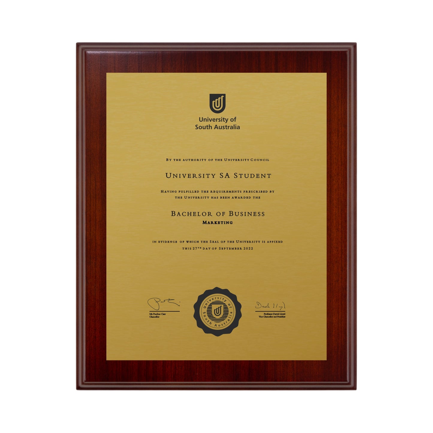 University of South Australia Certificate Plaque - Desktop Size