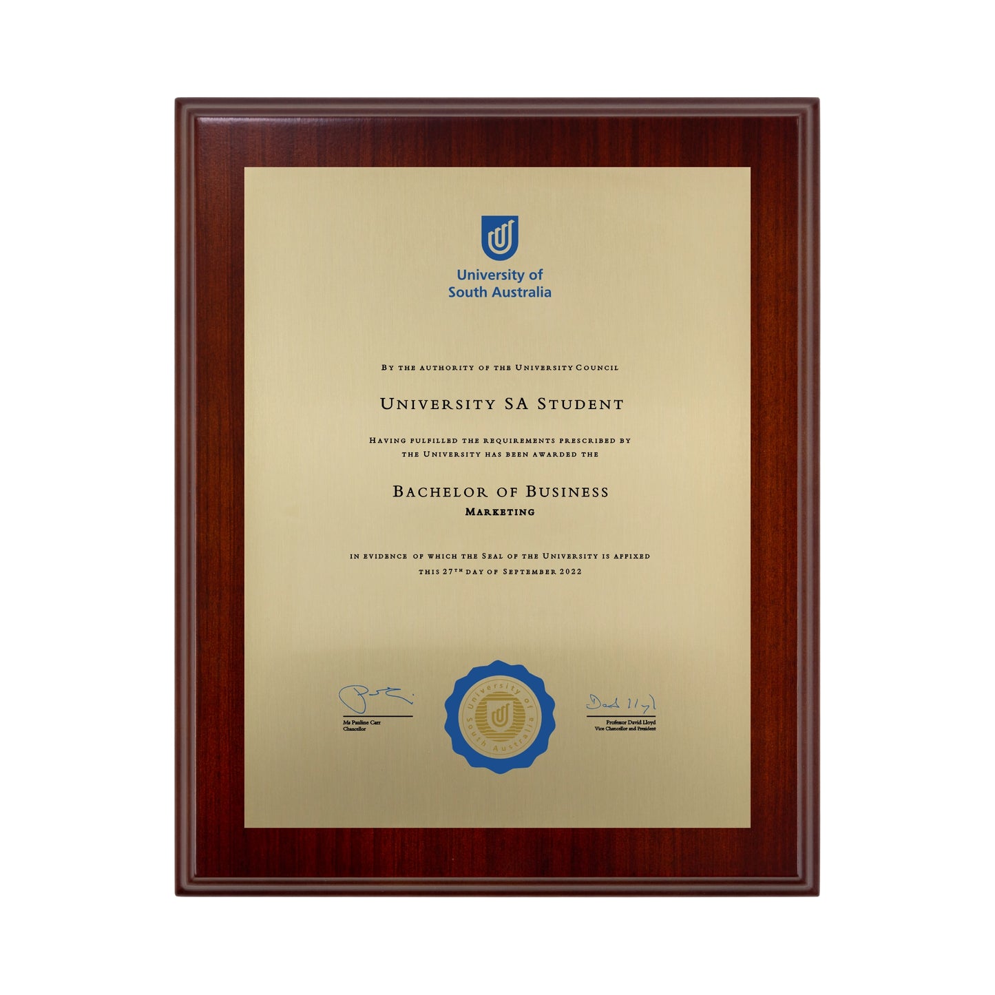 University of South Australia Certificate Plaque - Desktop Size