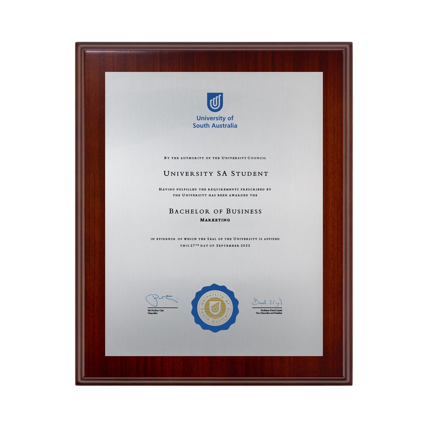 University of South Australia Certificate Plaque - Desktop Size