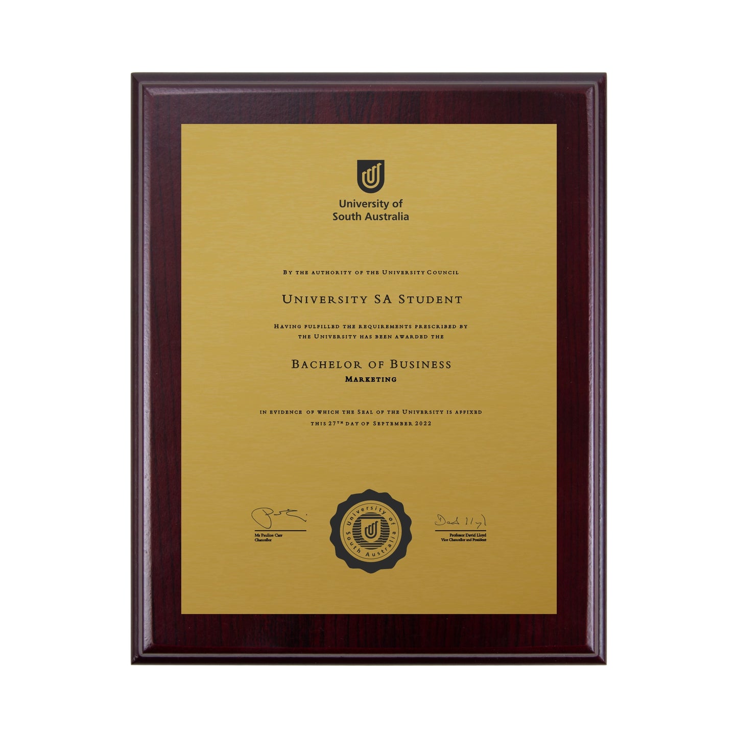 University of South Australia Certificate Plaque - Desktop Size