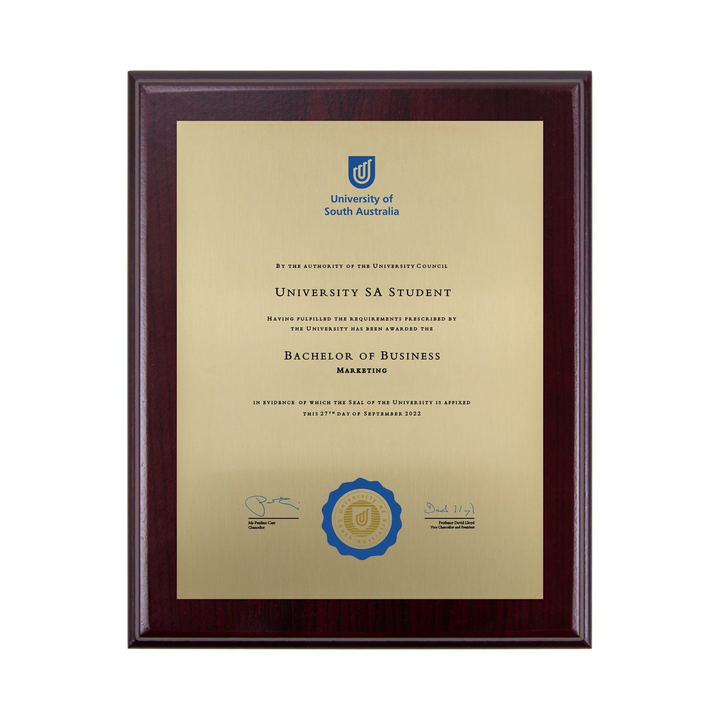 University of South Australia Certificate Plaque - Desktop Size