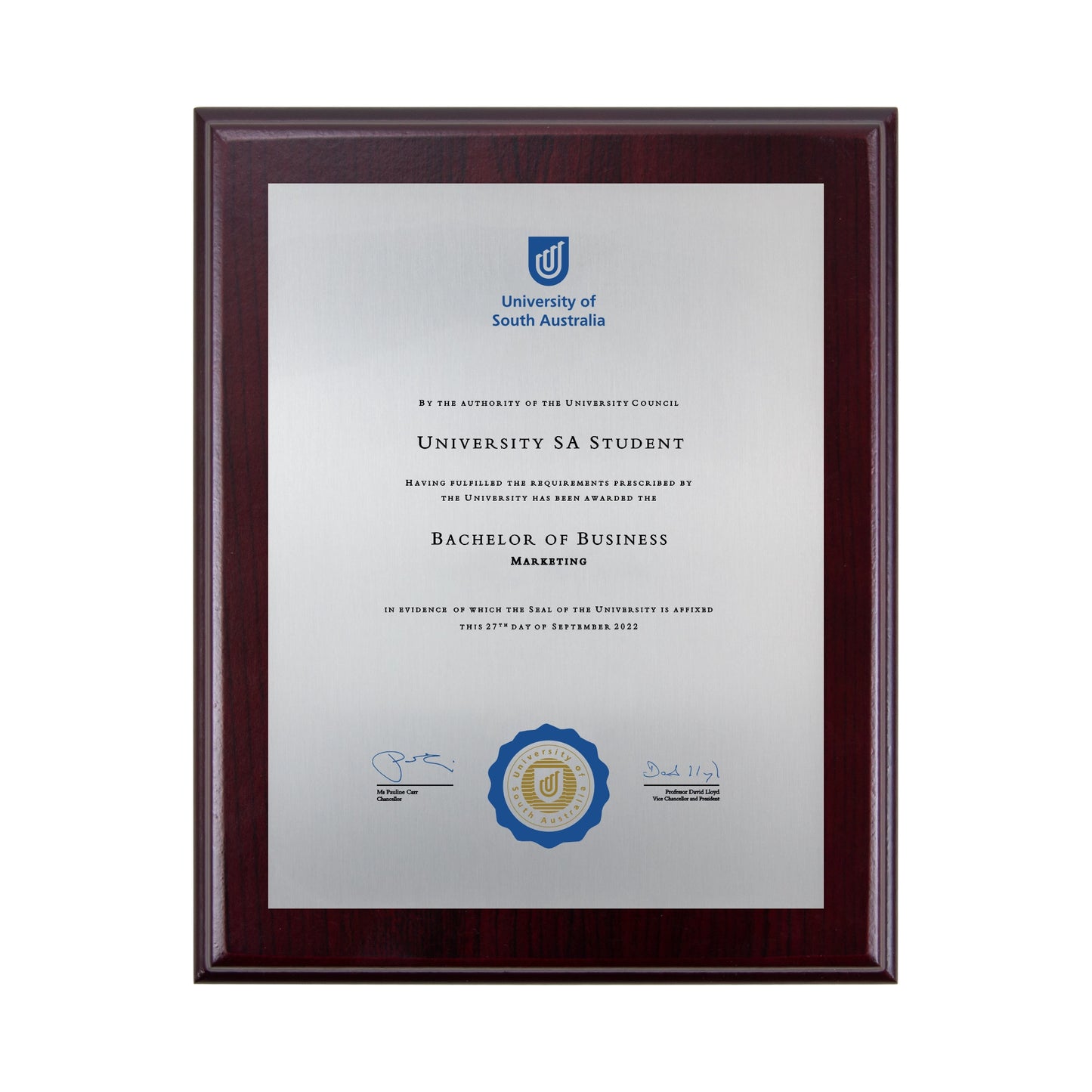 University of South Australia Certificate Plaque - Desktop Size