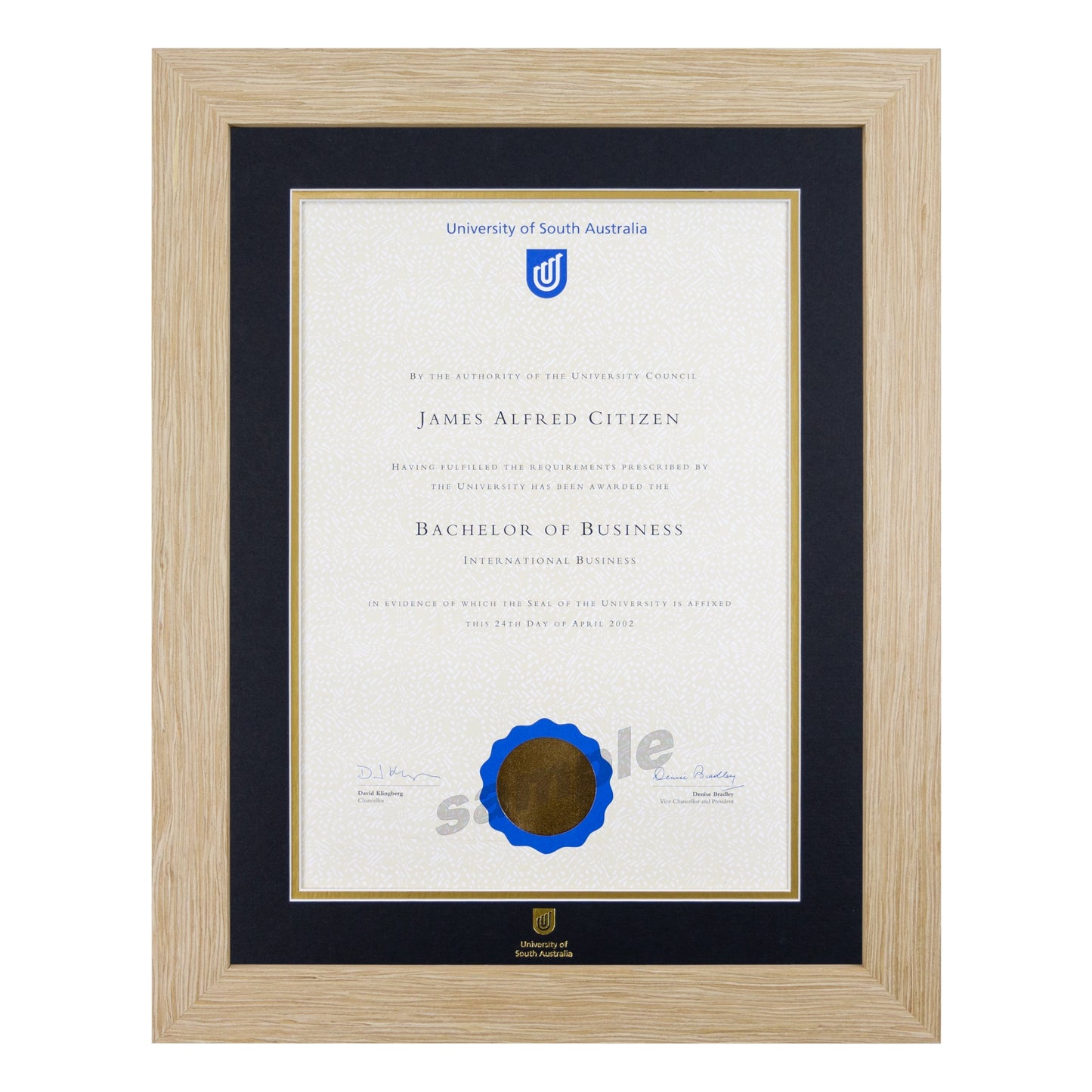 University of South Australia Single Certificate Frame - Natural