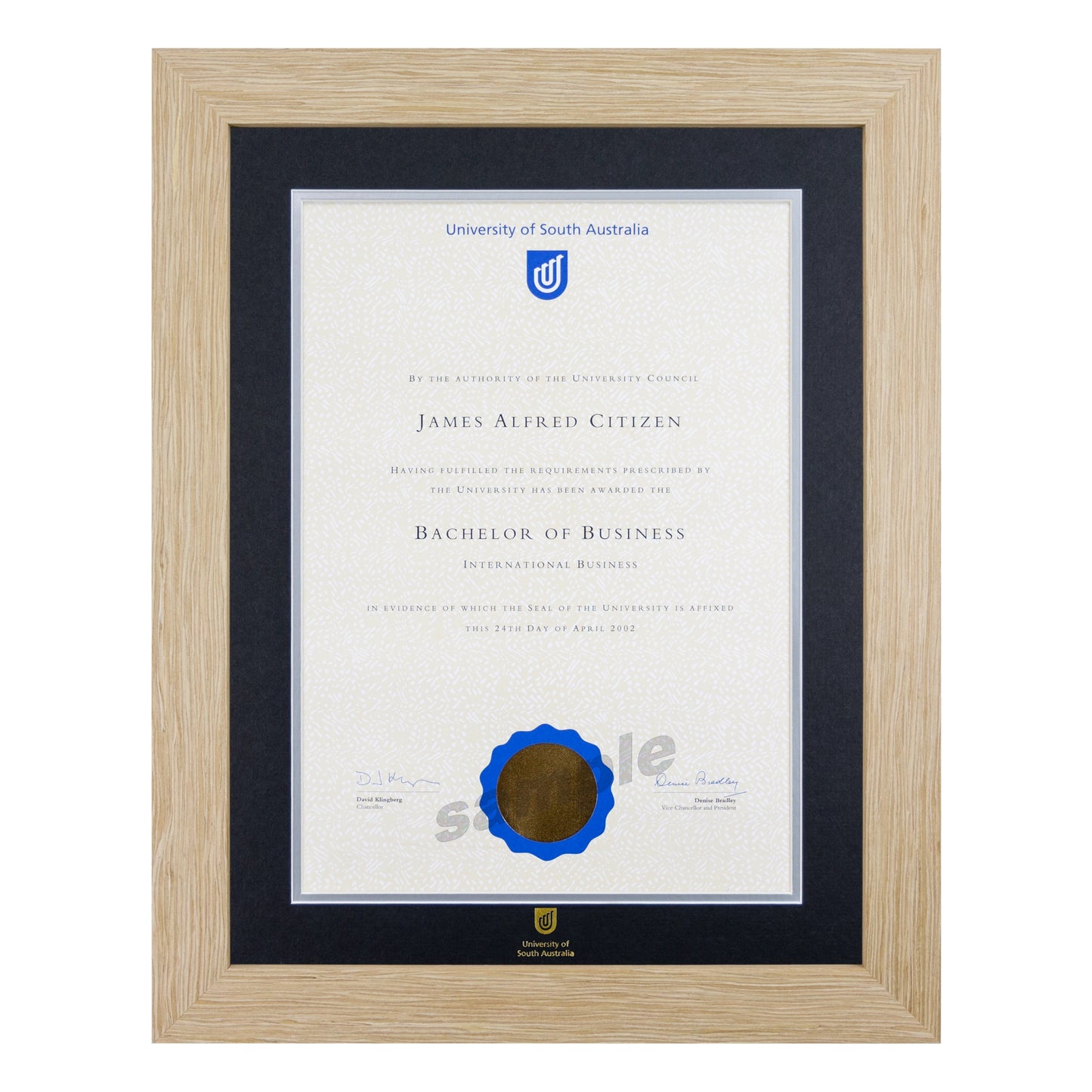 University of South Australia Single Certificate Frame - Natural
