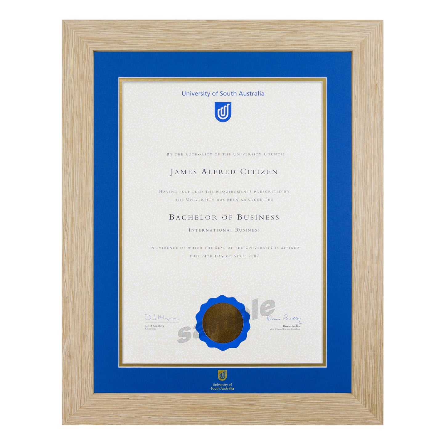 University of South Australia Single Certificate Frame - Natural