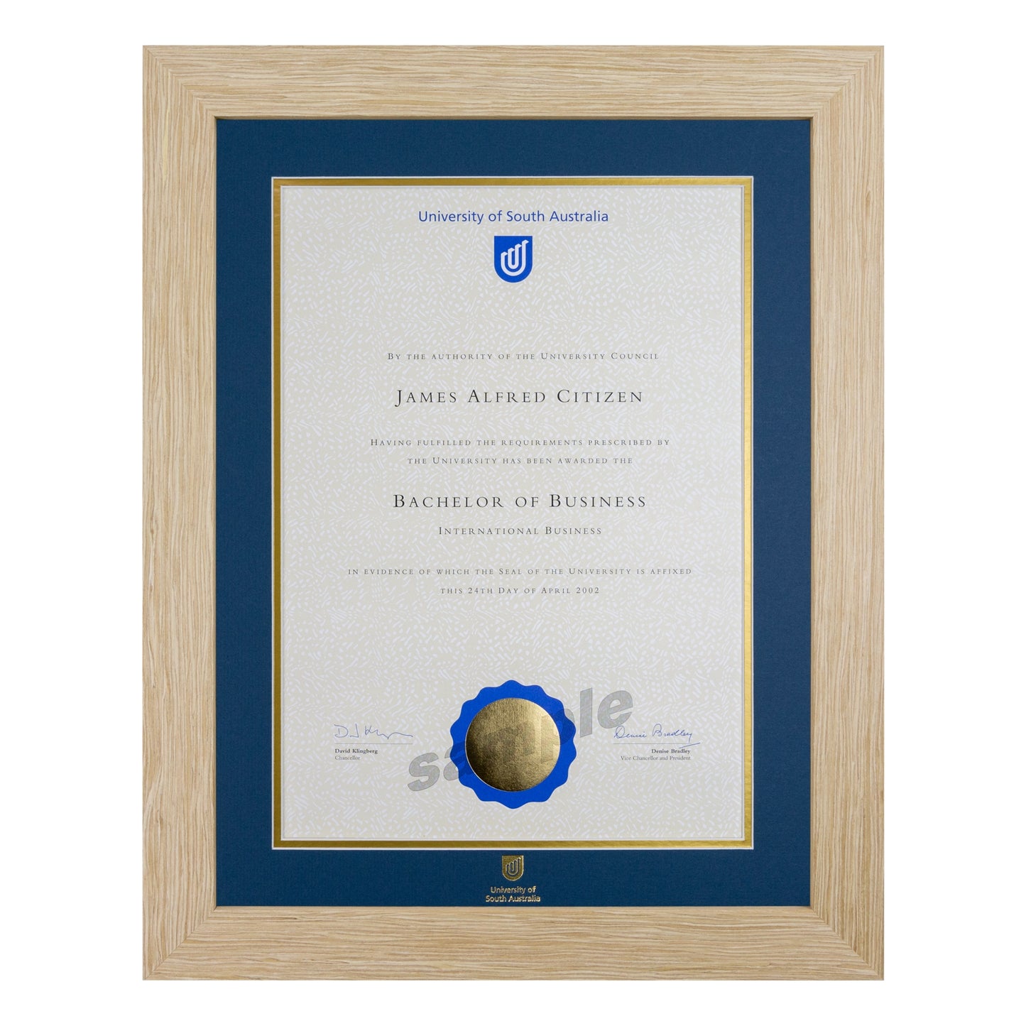 University of South Australia Single Certificate Frame - Natural