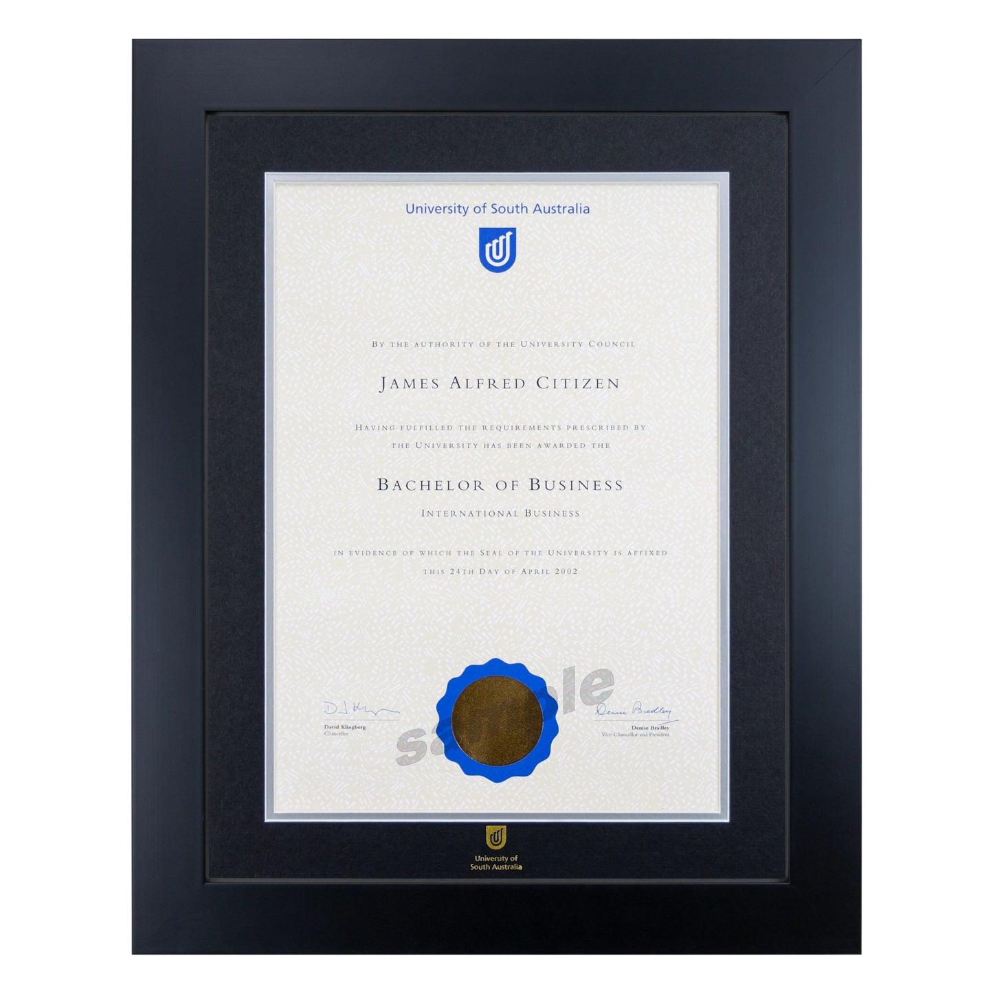 University of South Australia Single Certificate Frame - Premium Black
