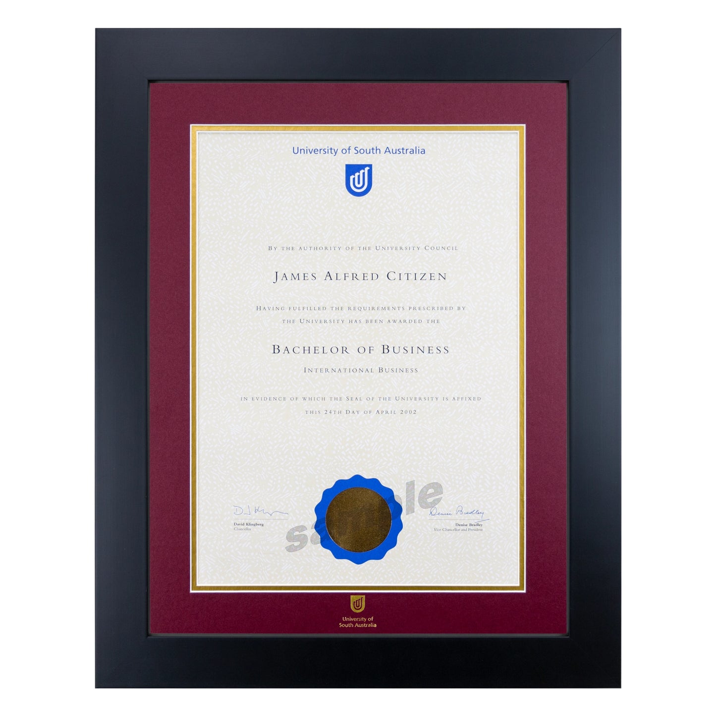 University of South Australia Single Certificate Frame - Premium Black