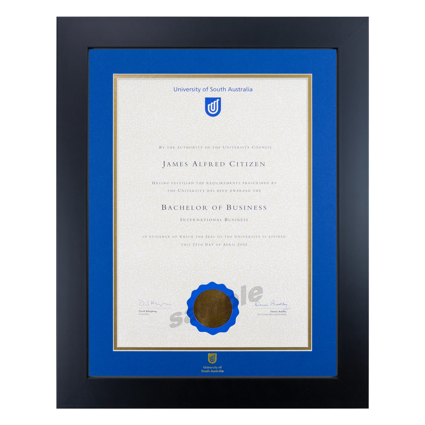 University of South Australia Single Certificate Frame - Premium Black