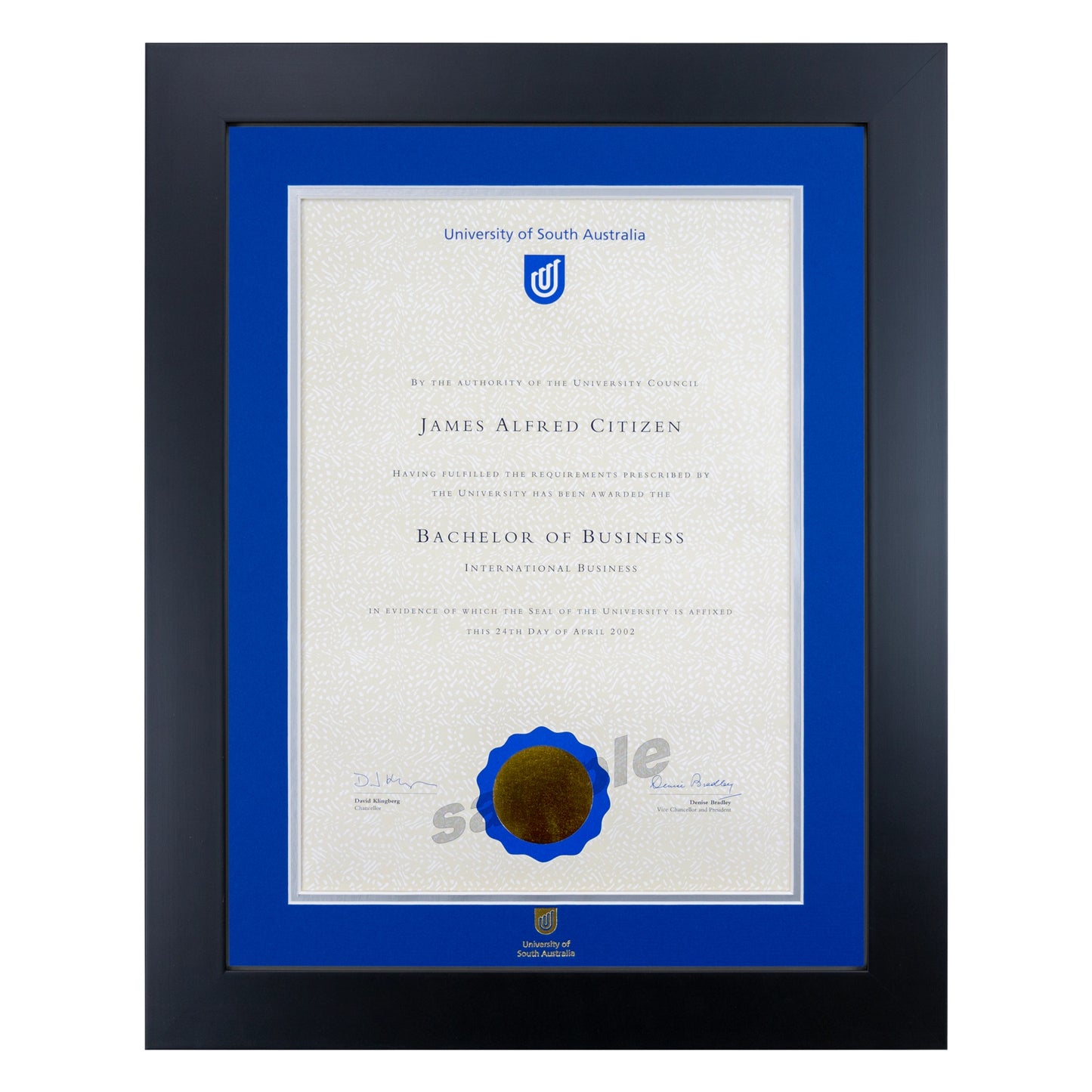 University of South Australia Single Certificate Frame - Premium Black