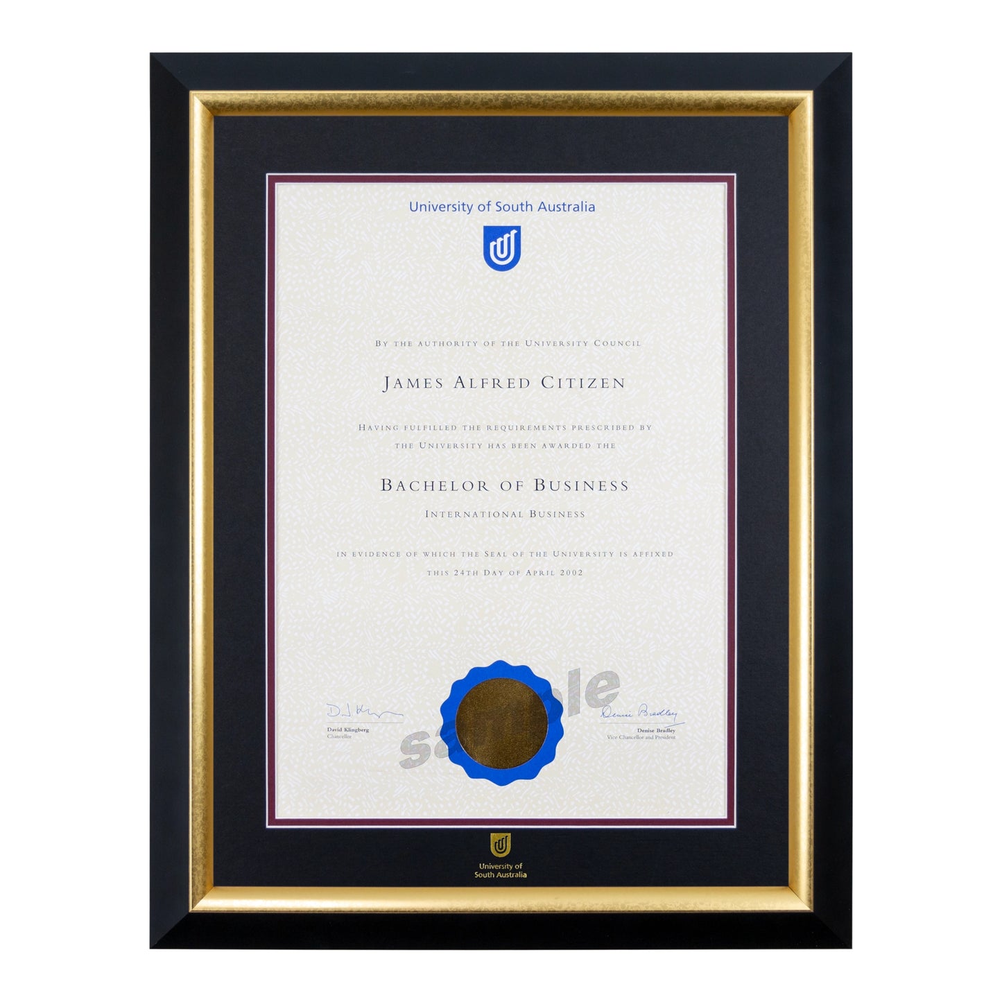 University of South Australia Single Certificate Frame - Premium Gold