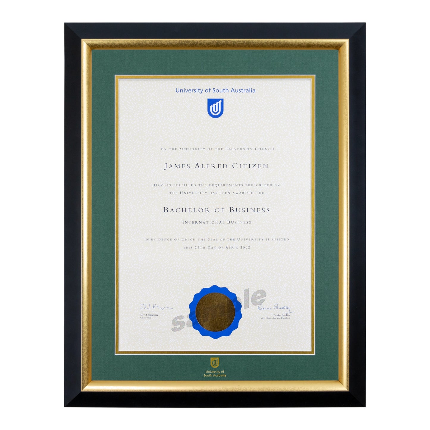 University of South Australia Single Certificate Frame - Premium Gold