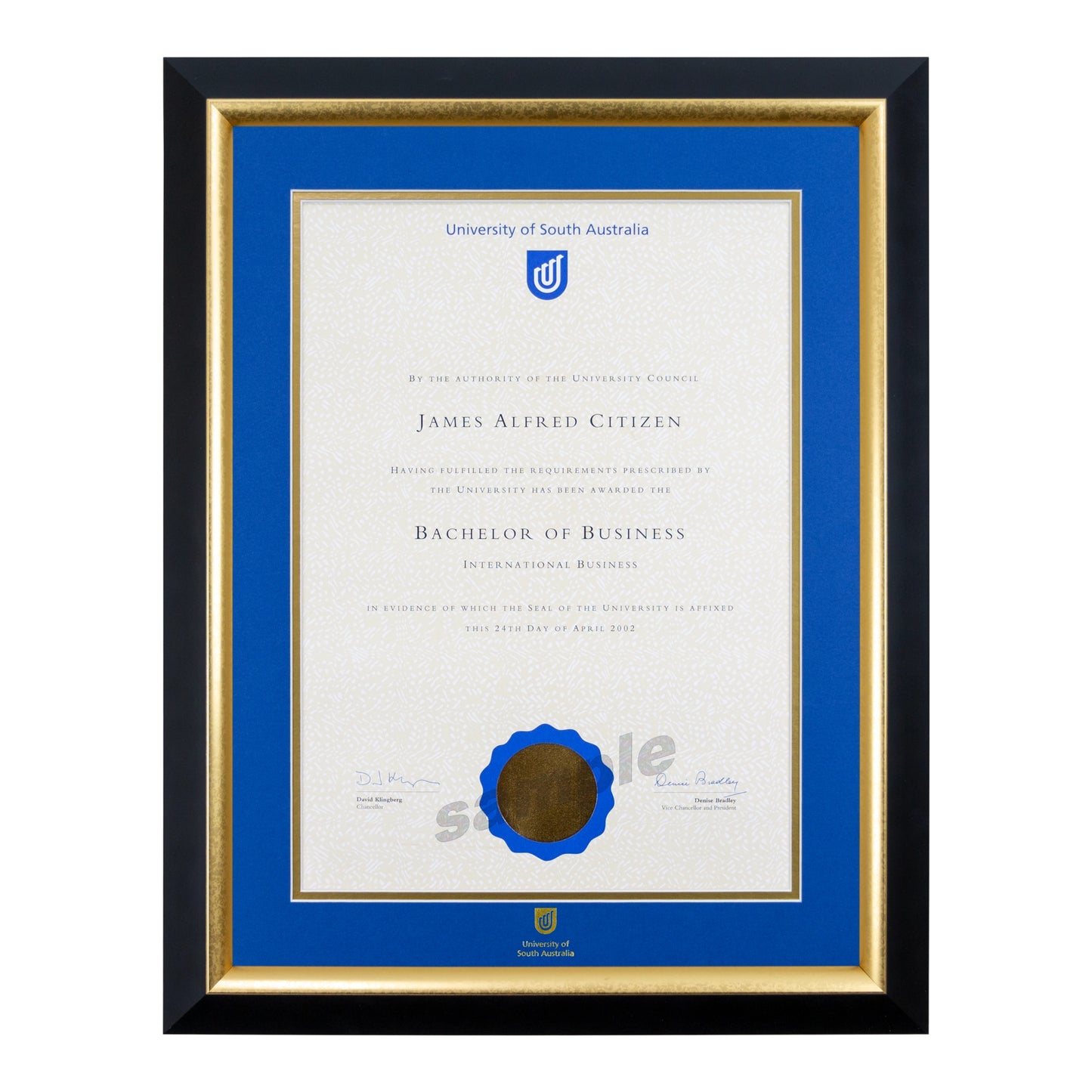 University of South Australia Single Certificate Frame - Premium Gold