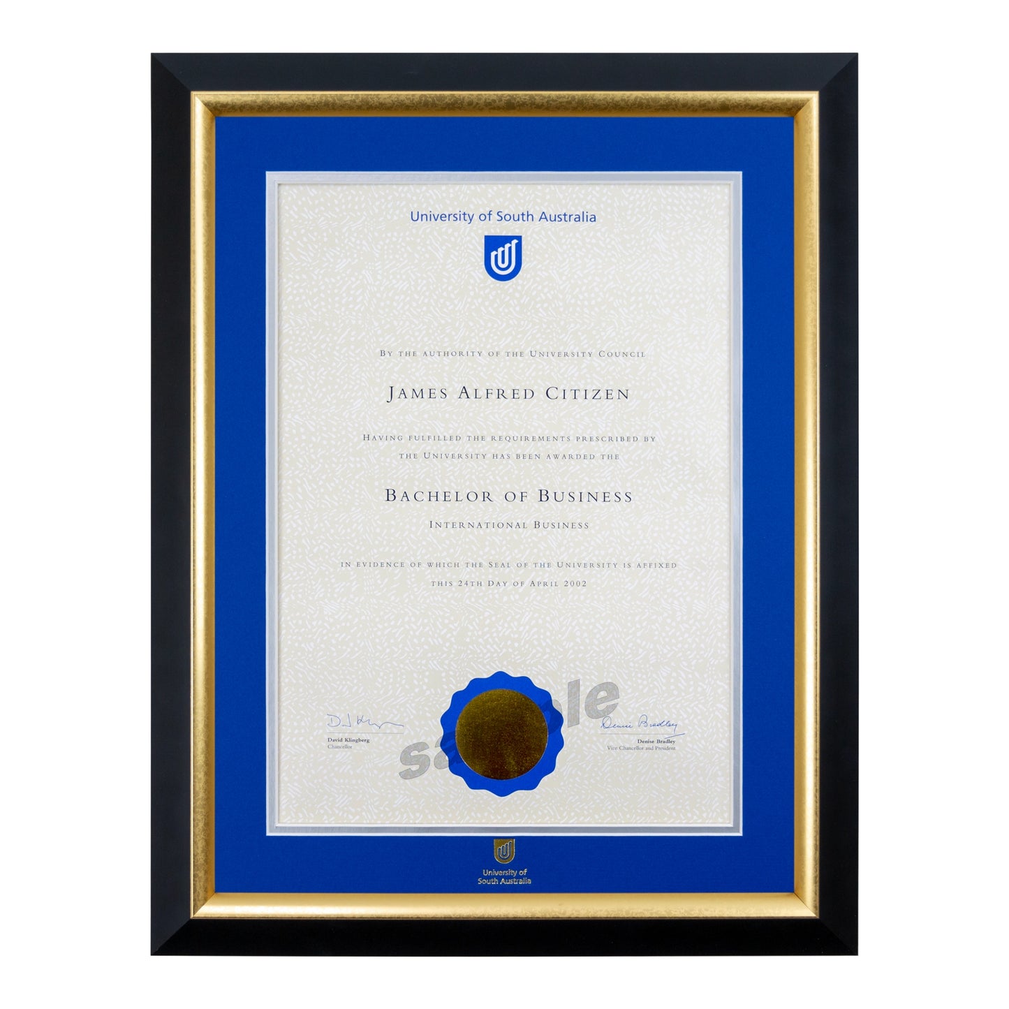 University of South Australia Single Certificate Frame - Premium Gold