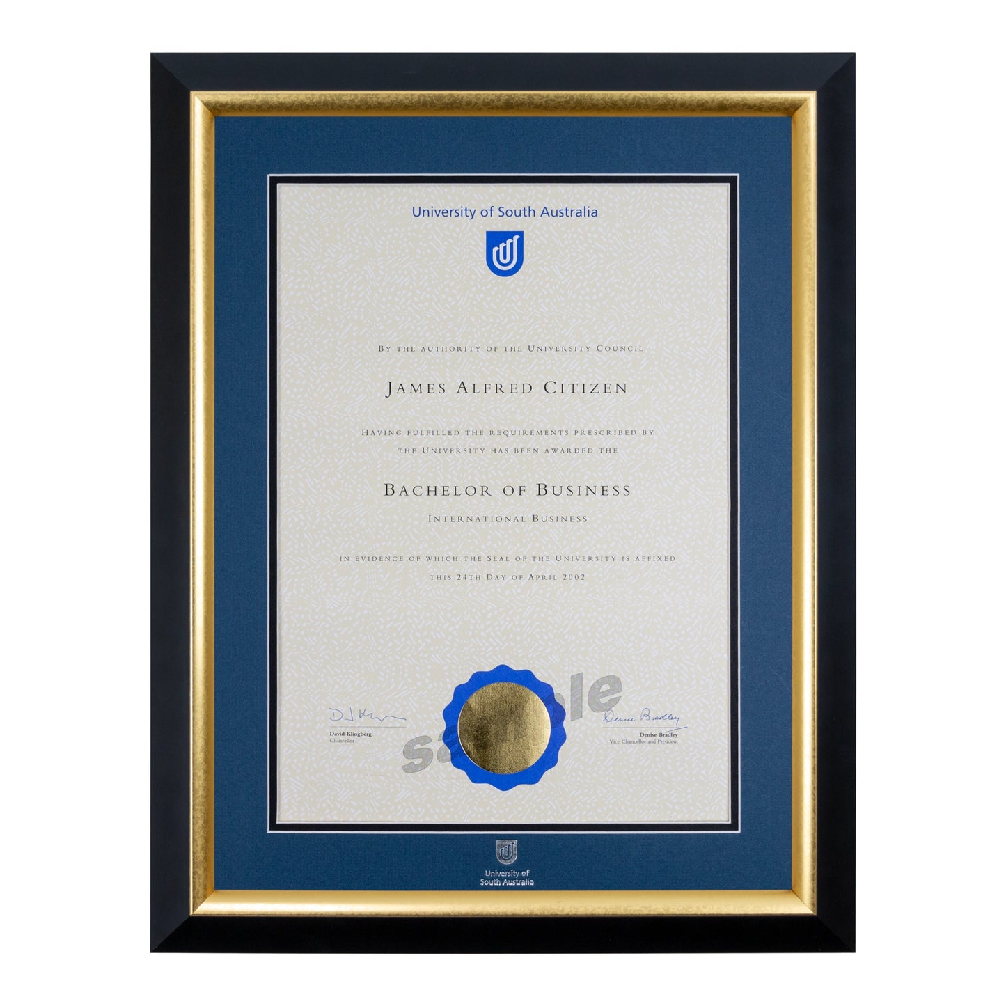 University of South Australia Single Certificate Frame - Premium Gold