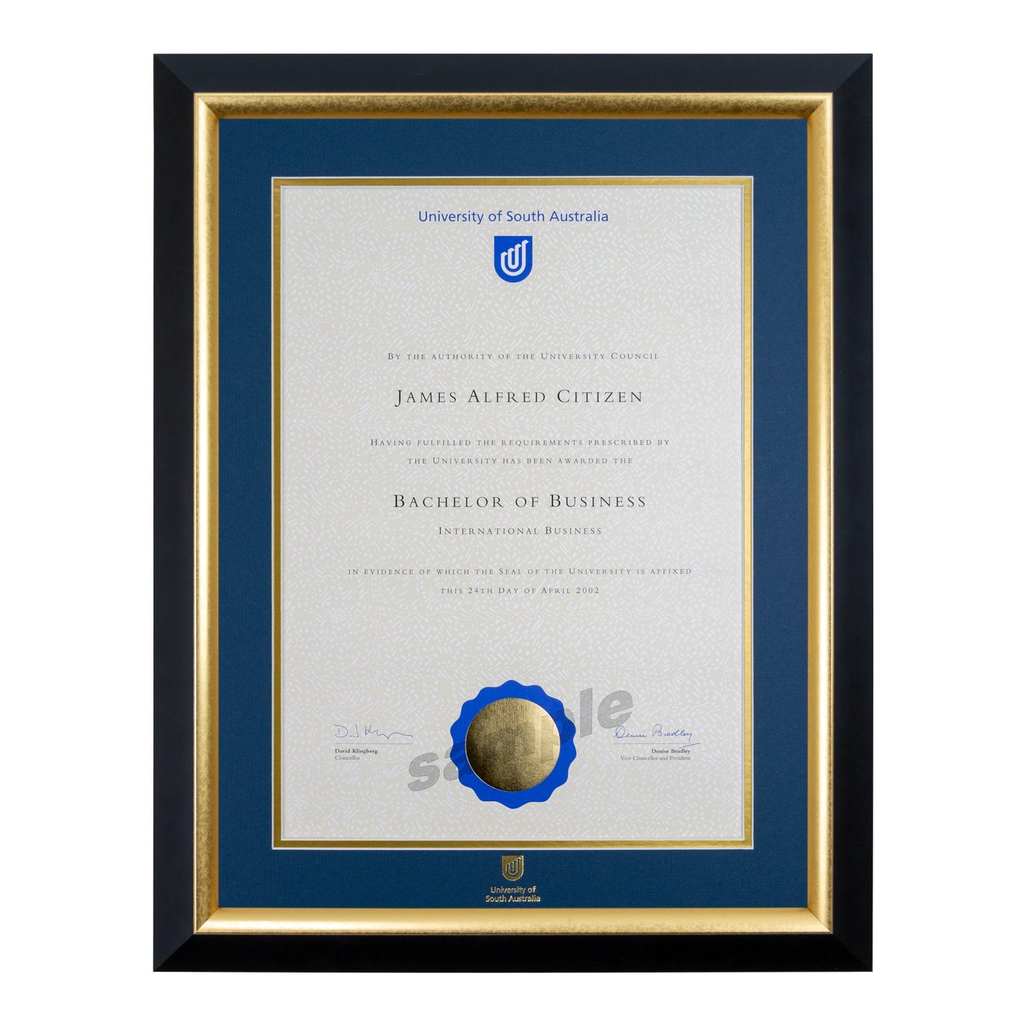 University of South Australia Single Certificate Frame - Premium Gold