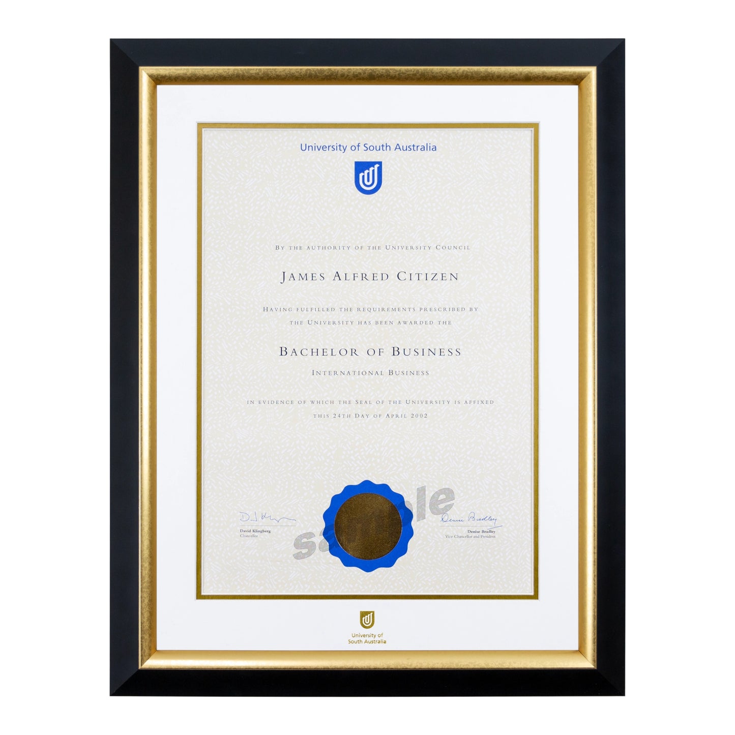 University of South Australia Single Certificate Frame - Premium Gold