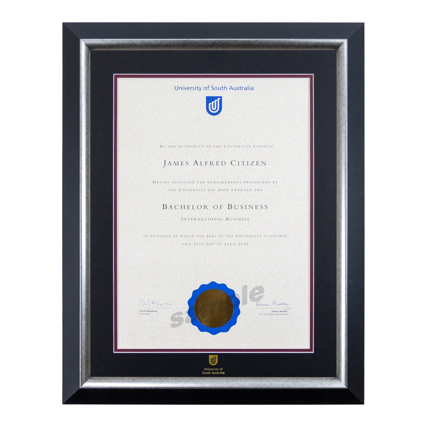 University of South Australia Single Certificate Frame - Premium Silver
