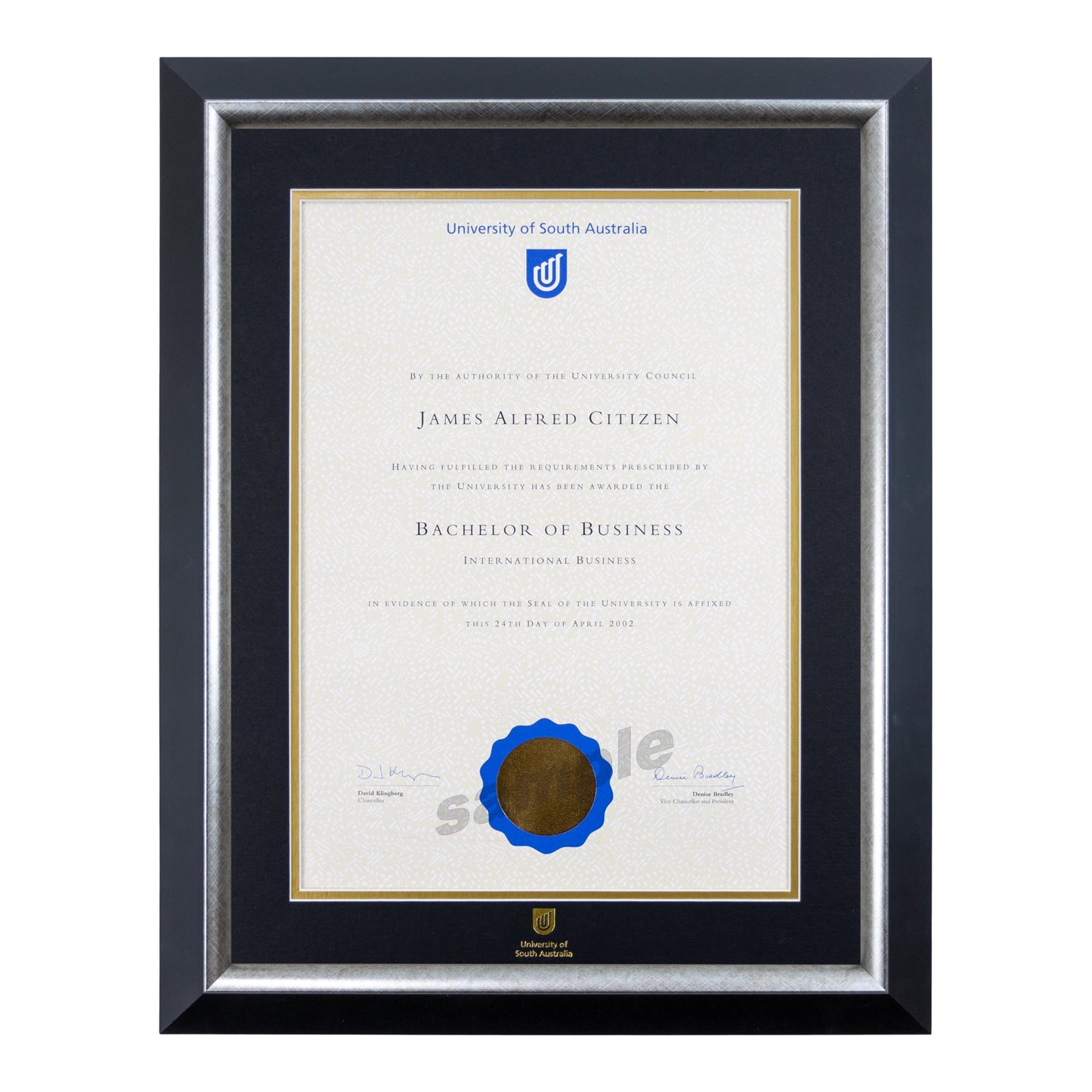 University of South Australia Single Certificate Frame - Premium Silver